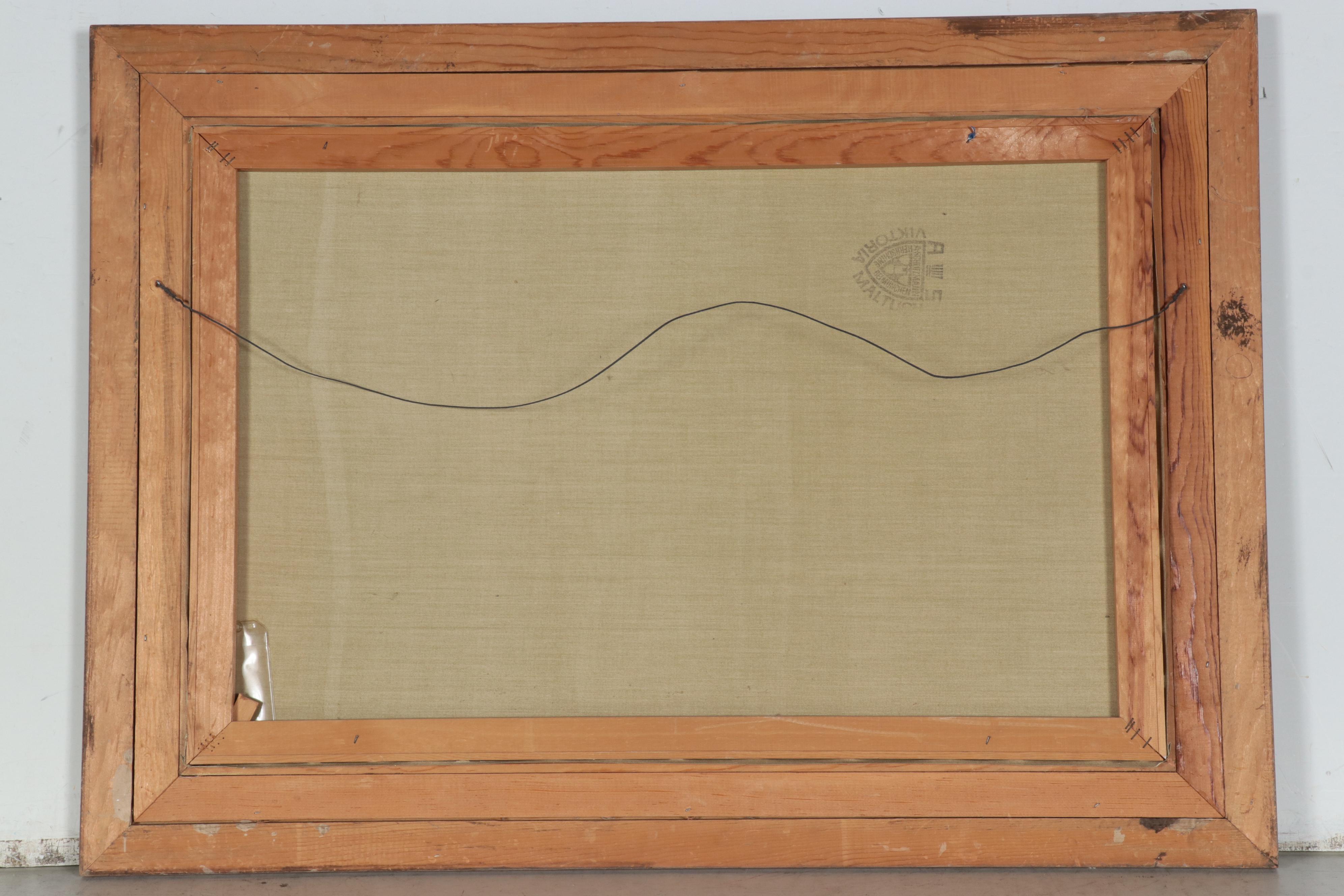 Harbor Scene Oil Painting of Coastal Village, Mid-20th Century