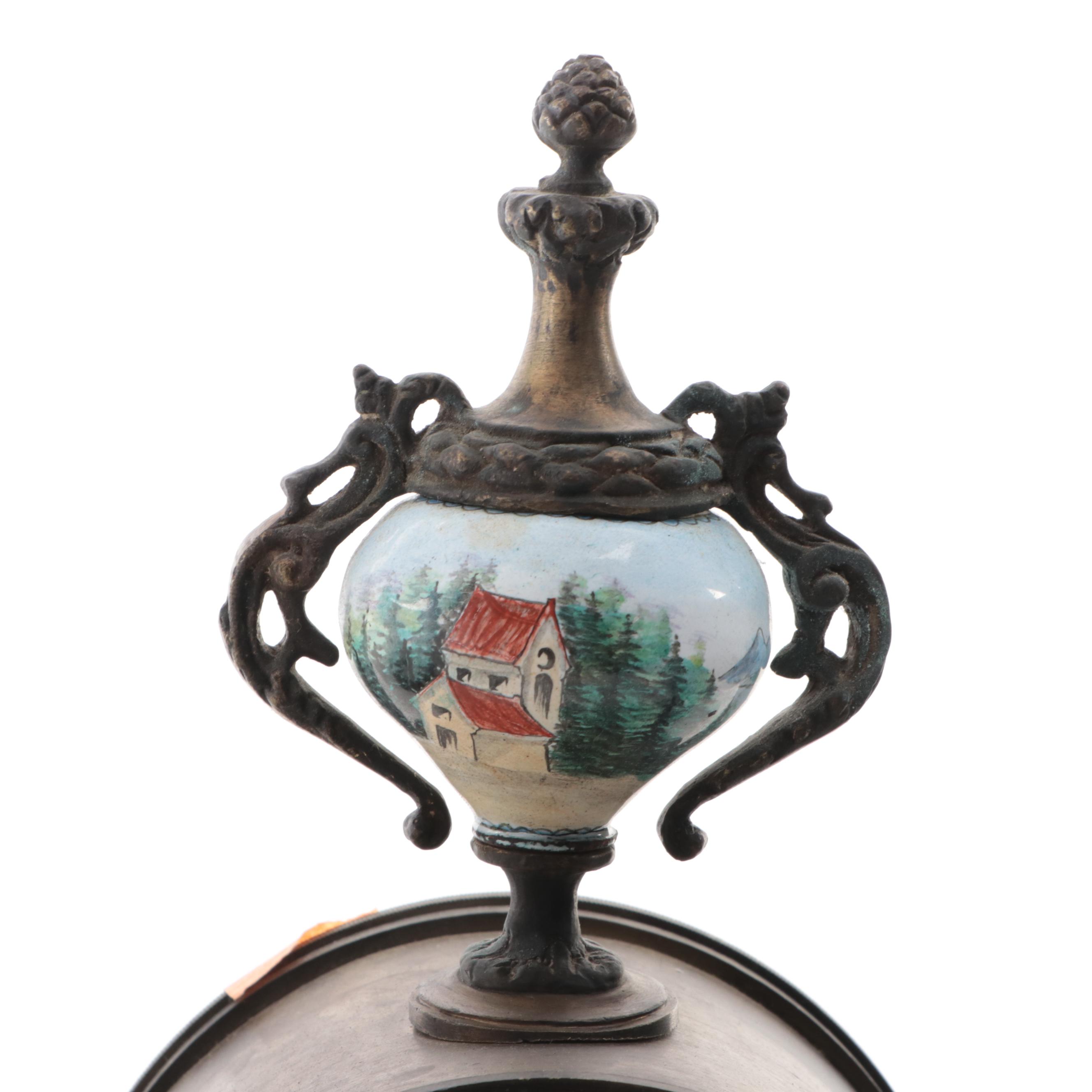 Rococo Style Metal and Porcelain Mantel Clock with Griffins