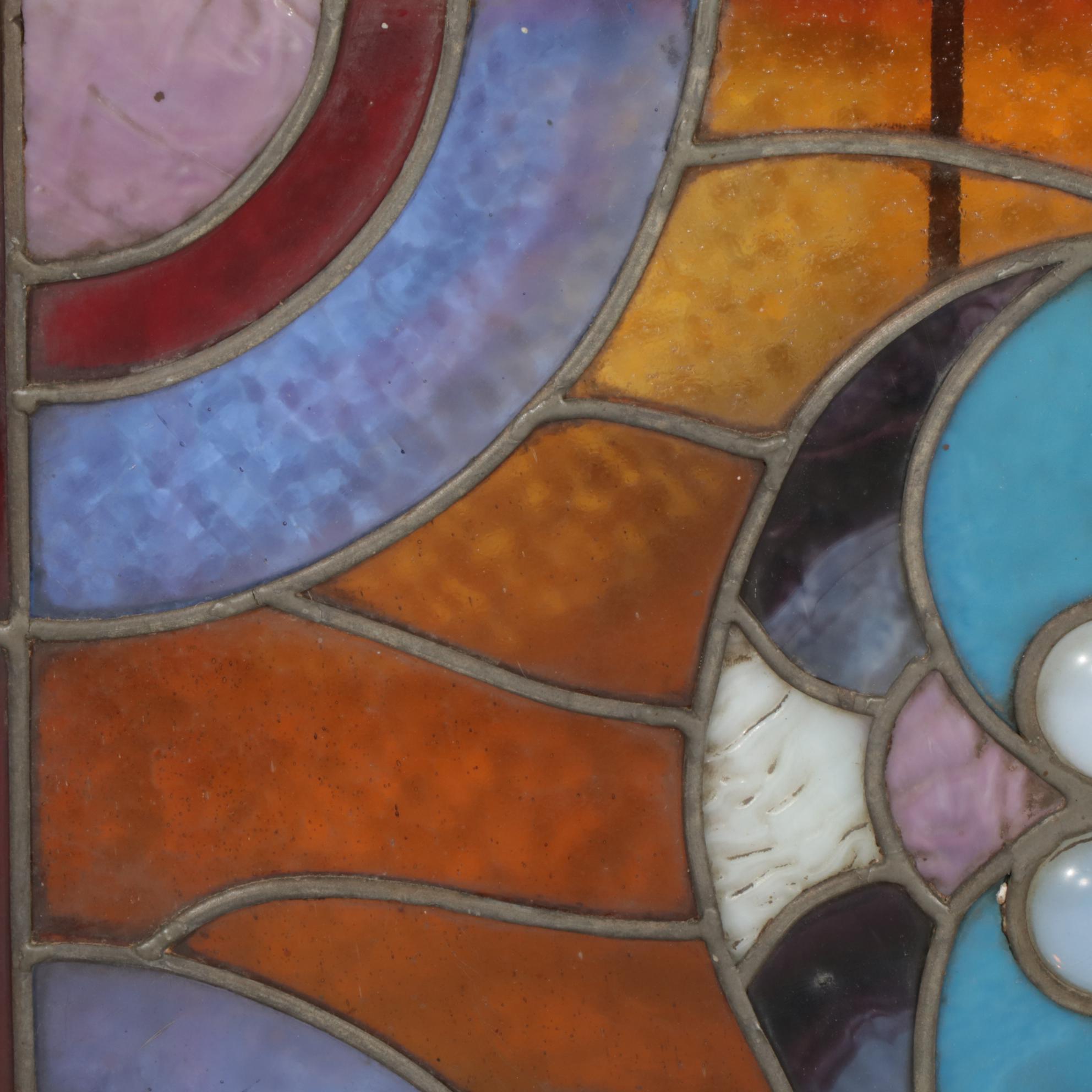 Art Nouveau Style Stained Glass Transom Window Panel