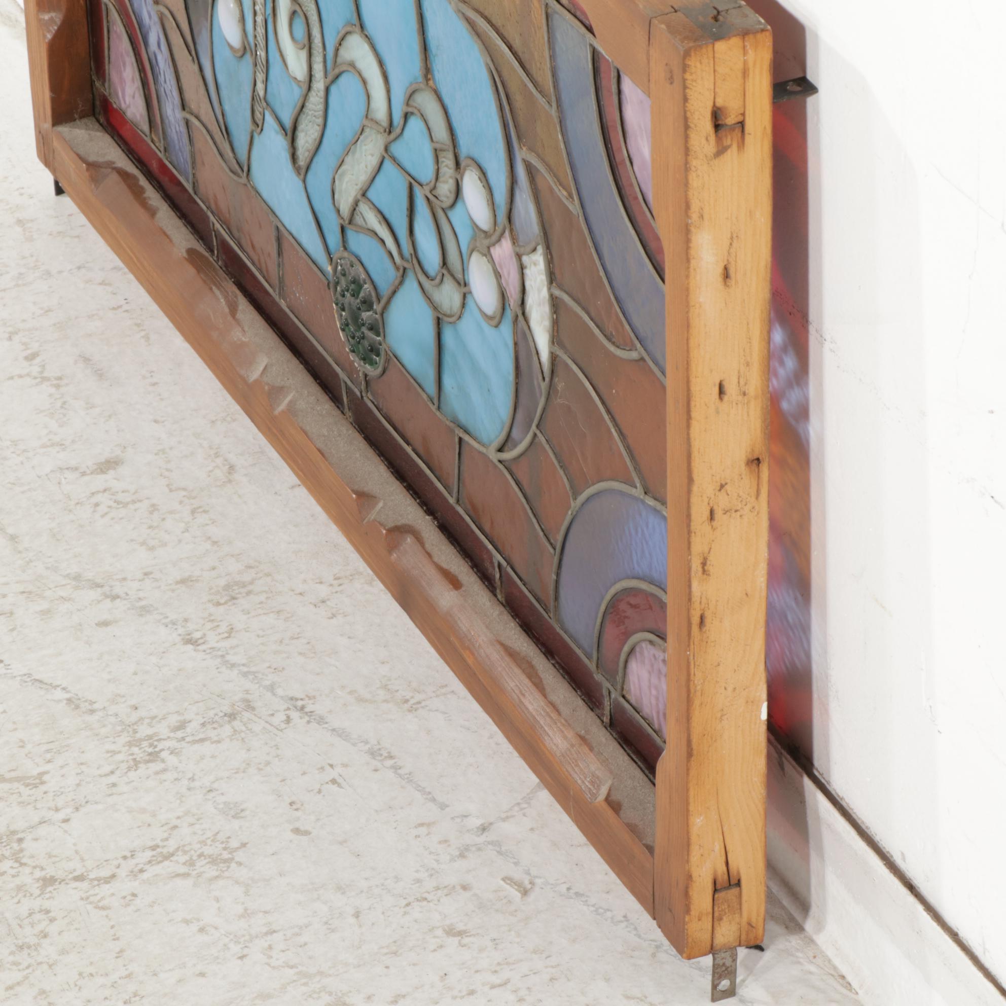 Art Nouveau Style Stained Glass Transom Window Panel