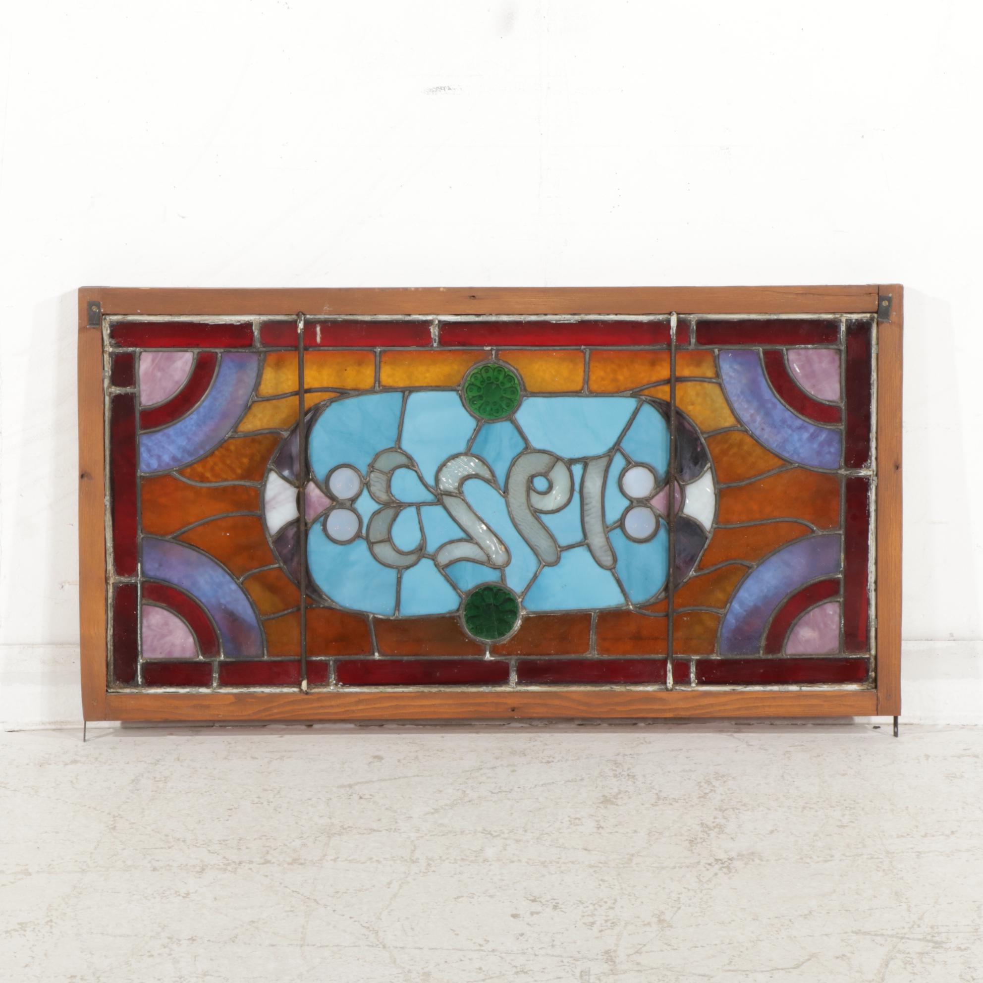 Art Nouveau Style Stained Glass Transom Window Panel
