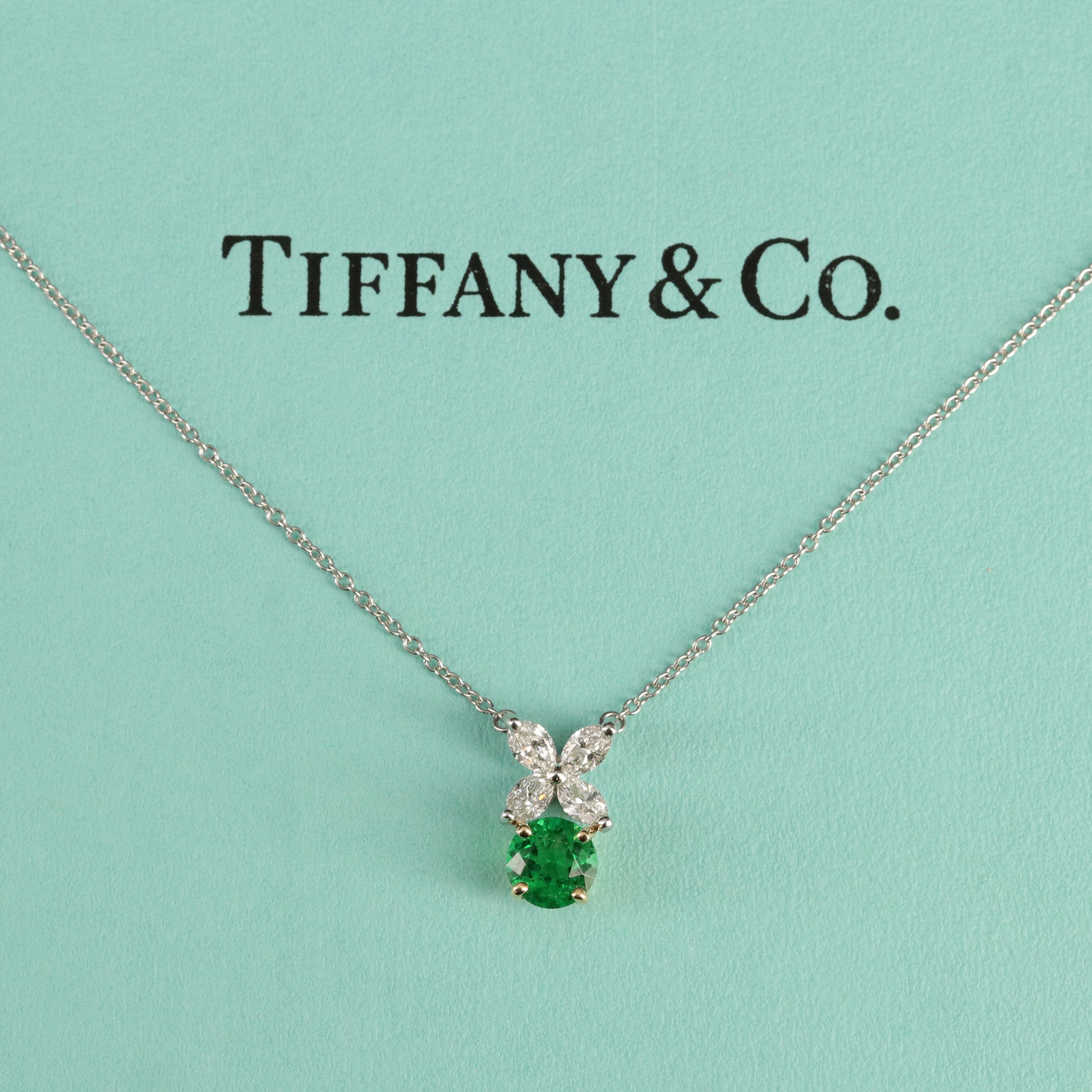 Tiffany & Co. "Victoria" Platinum Emerald and Diamond Necklace with 18K Accent