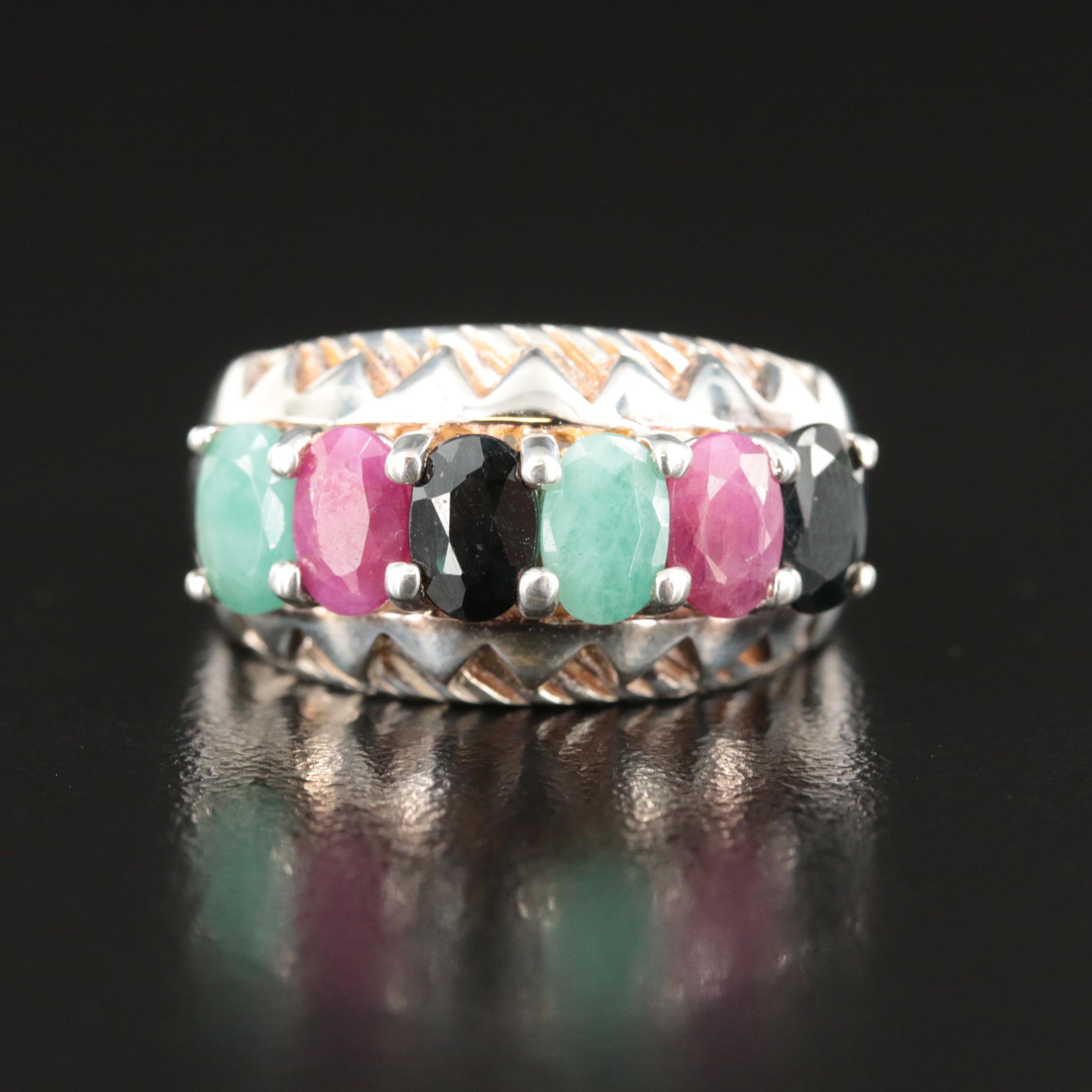 Sterling Corundum and Beryl Ring