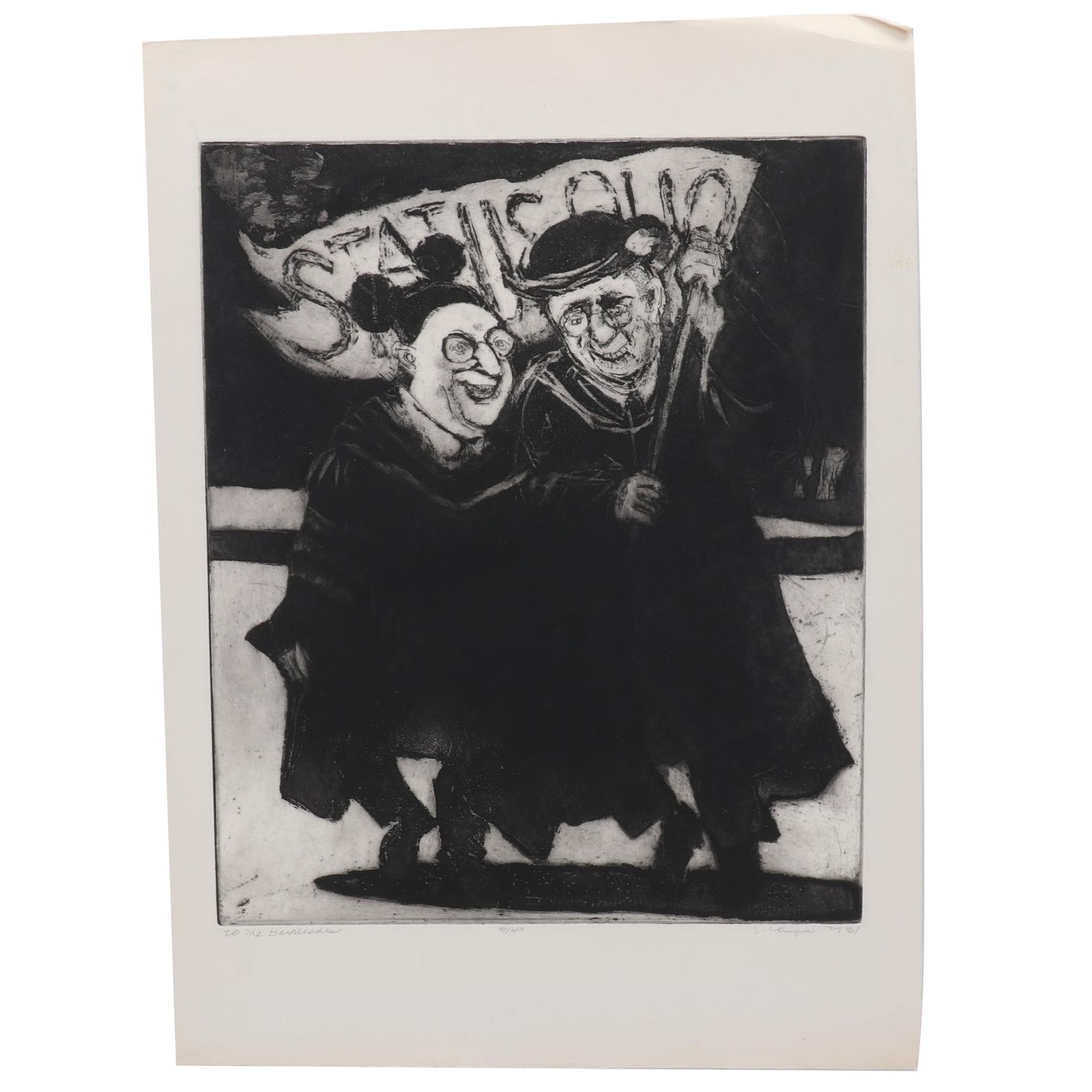 Sidney Chafetz Etching With Aquatint "To the Barricades," Circa 1968