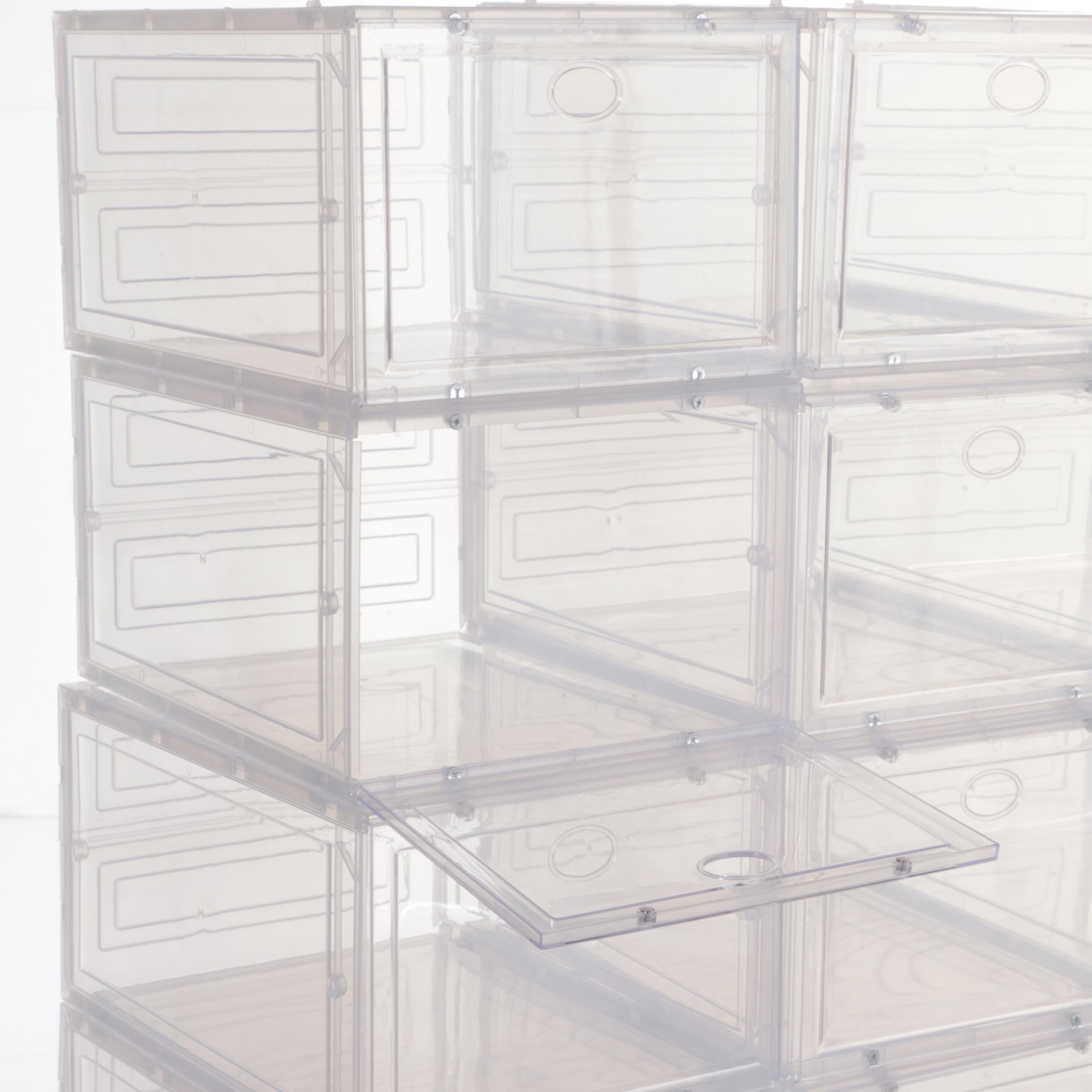 Divided Laundry Hamper on Casters With Stack of Clear Plastic Organizer Bins