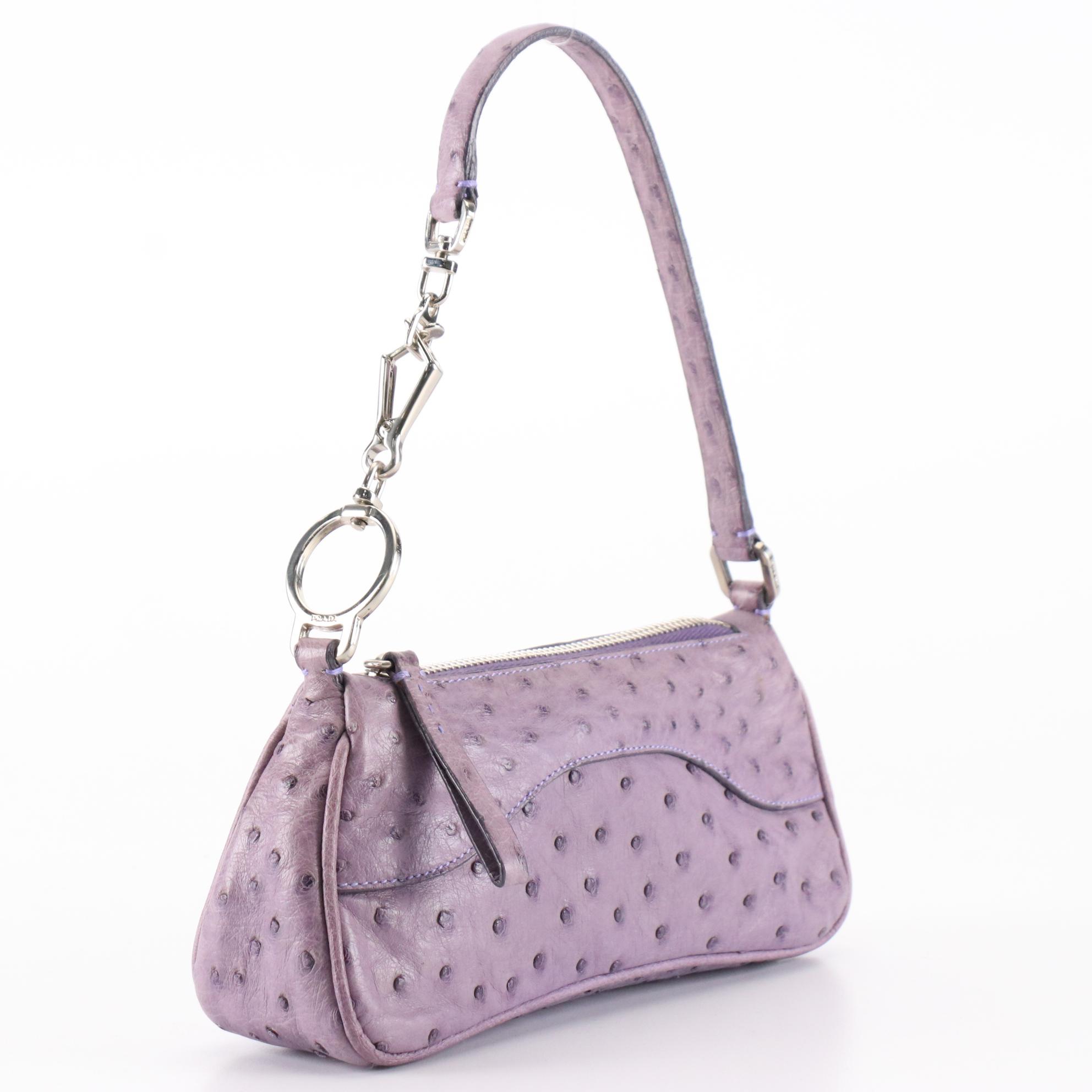 Prada Mini Handbag in Lilac Ostrich Leather with Box