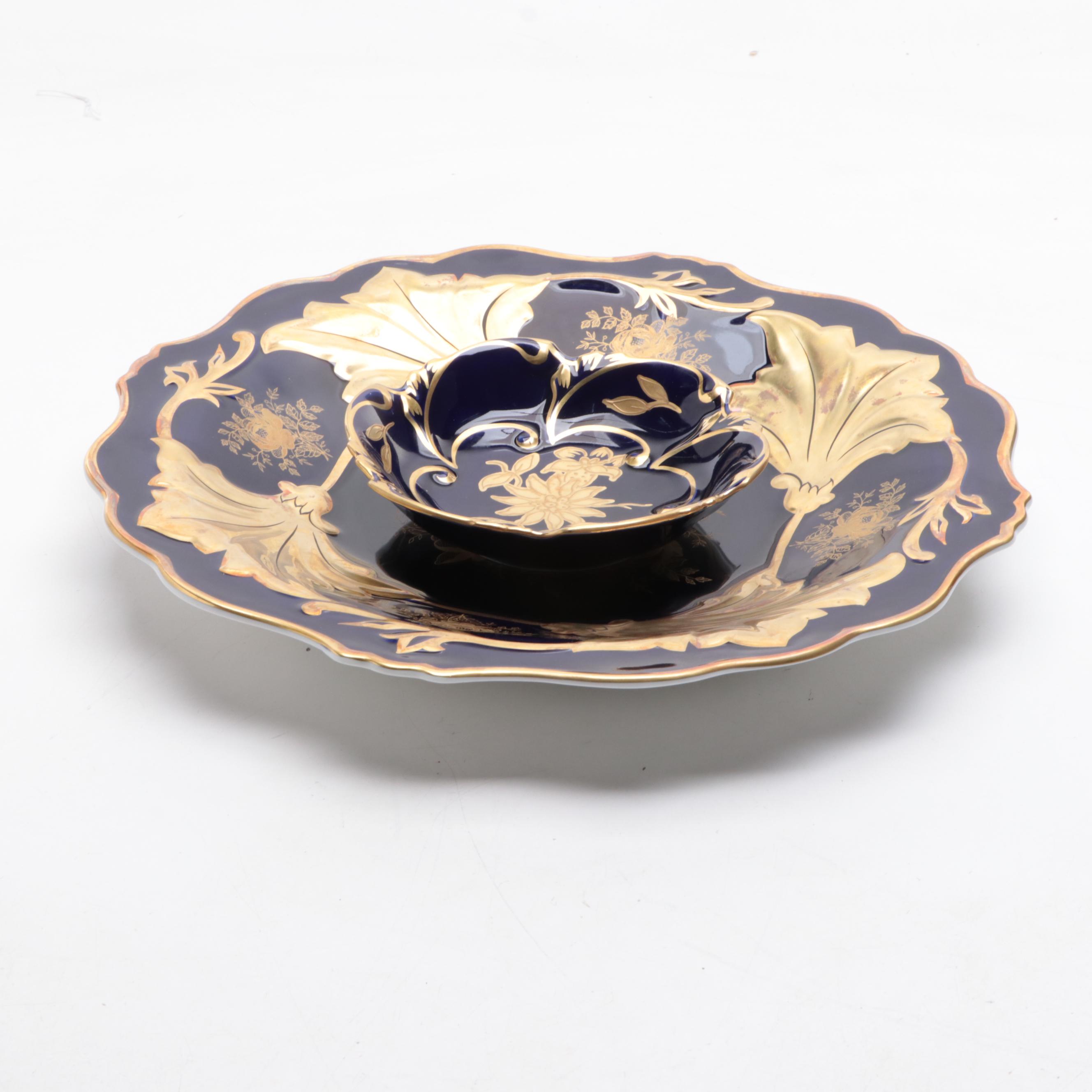 Weimar and Jlmenau Cobalt and Gilt Porcelain Bowls