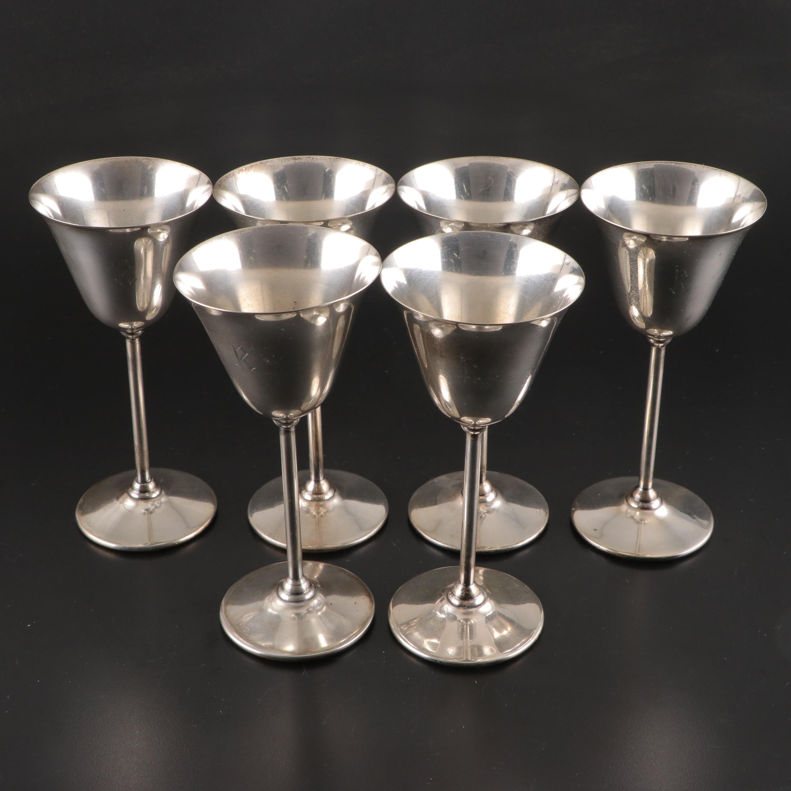 Sheffield Silver Company Engraved Wine Glasses, Mid to Late 20th Century