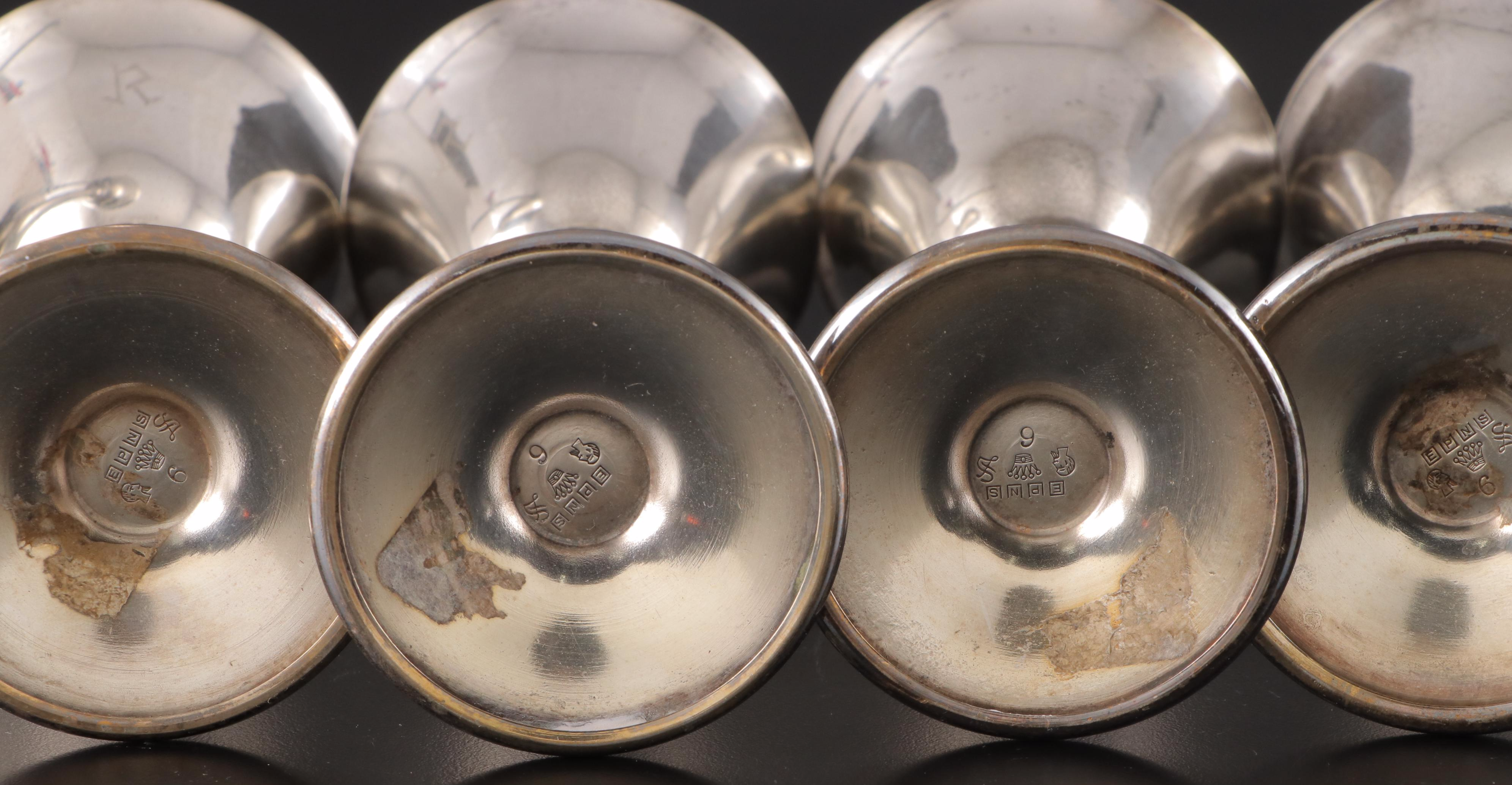 Sheffield Silver Company Engraved Wine Glasses, Mid to Late 20th Century