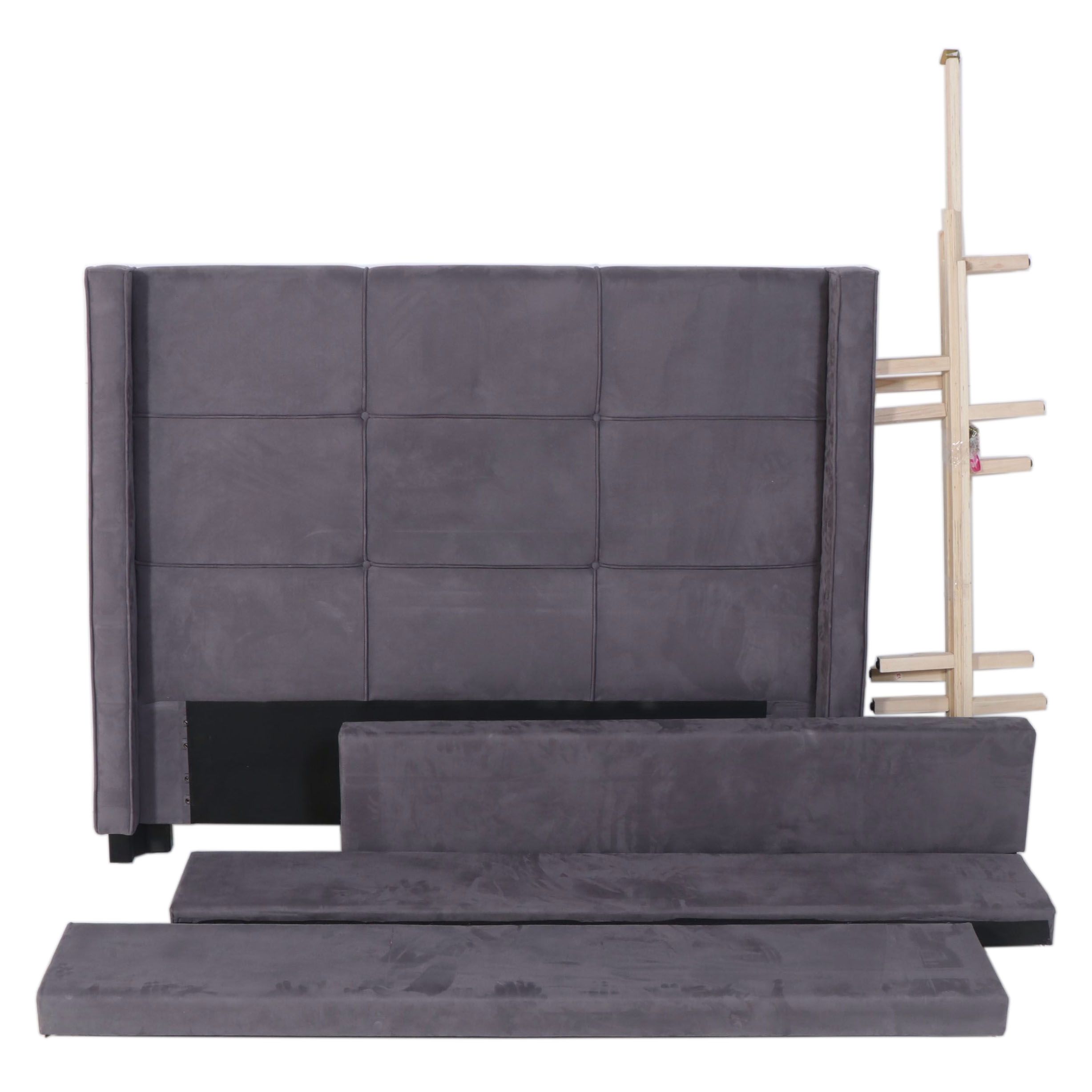 Faux Suede-Upholstered King Size Bed Frame