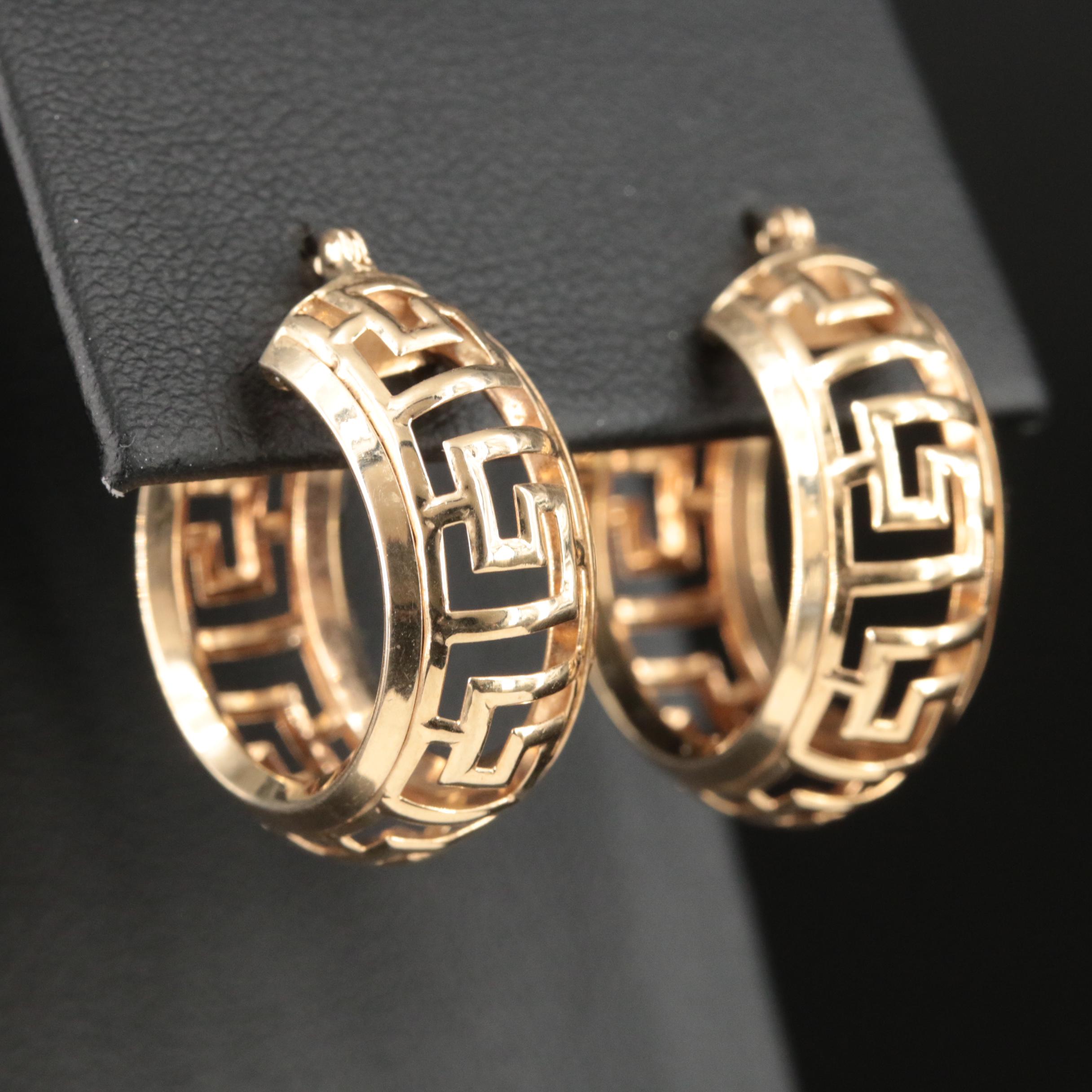 14K Greek Key Hoop Earrings
