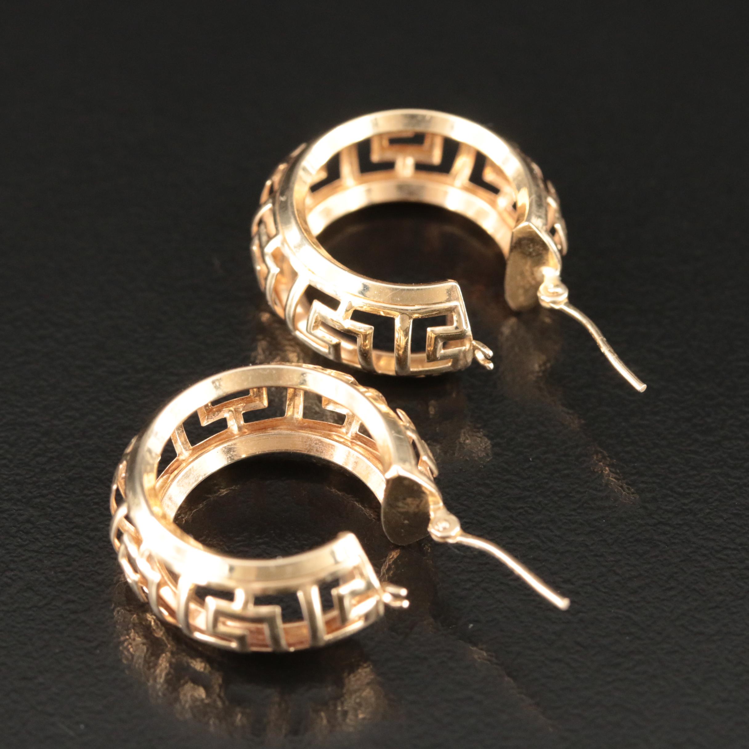 14K Greek Key Hoop Earrings