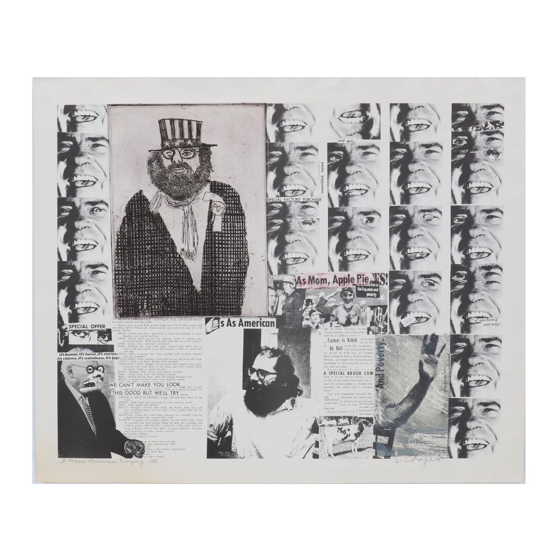 Sidney Chafetz Mixed Media Print "I Hear America Singing II," Circa 1972