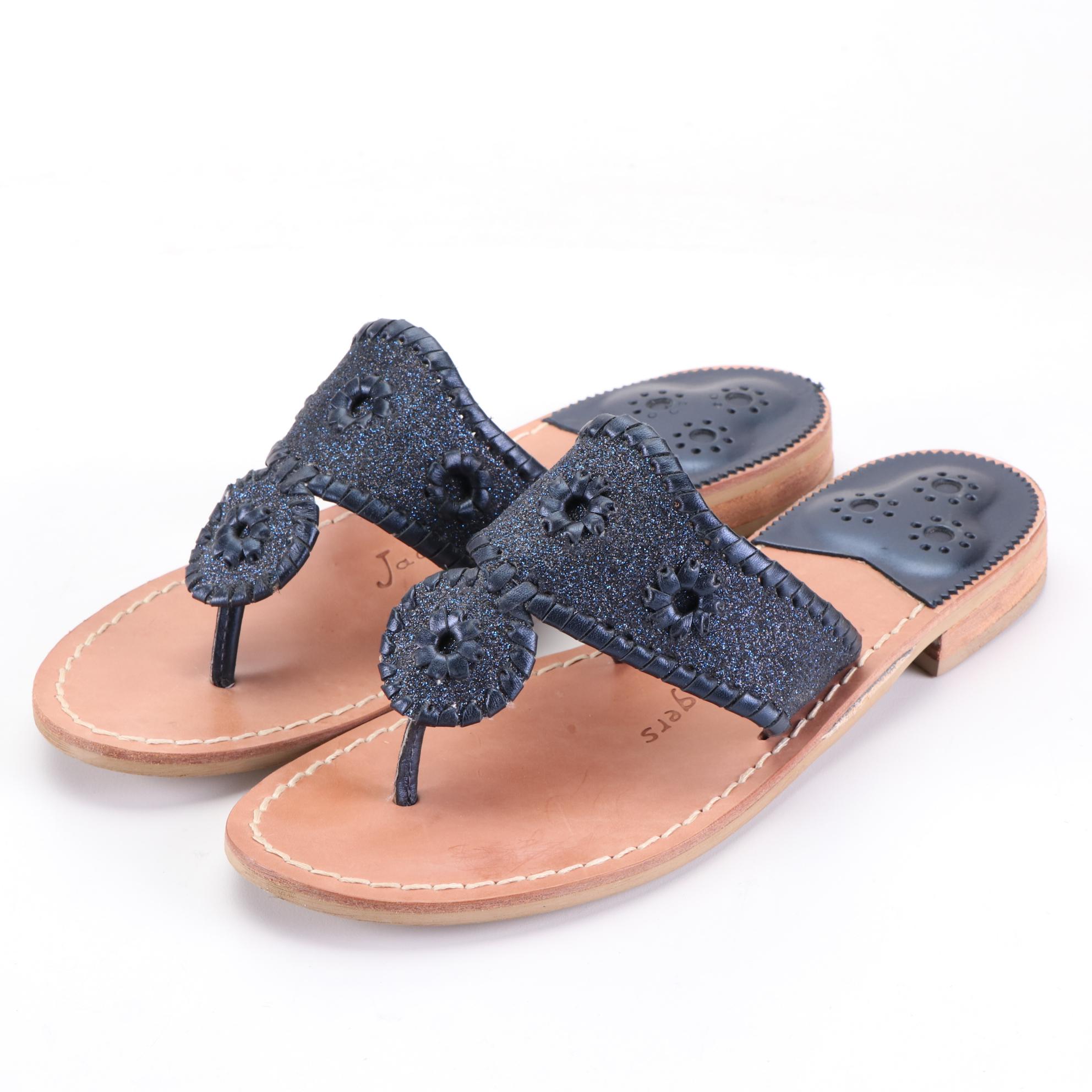 Jack Rogers Flat Sandal in Midnight Sparkle, Tory Burch Miller Patent Sandal