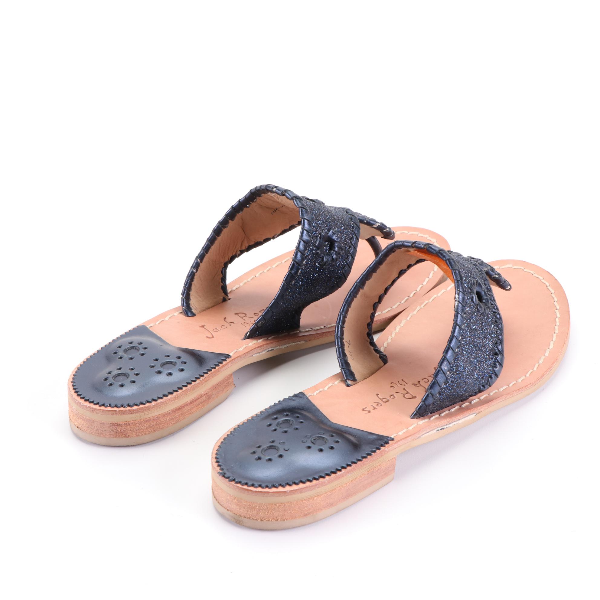 Jack Rogers Flat Sandal in Midnight Sparkle, Tory Burch Miller Patent Sandal