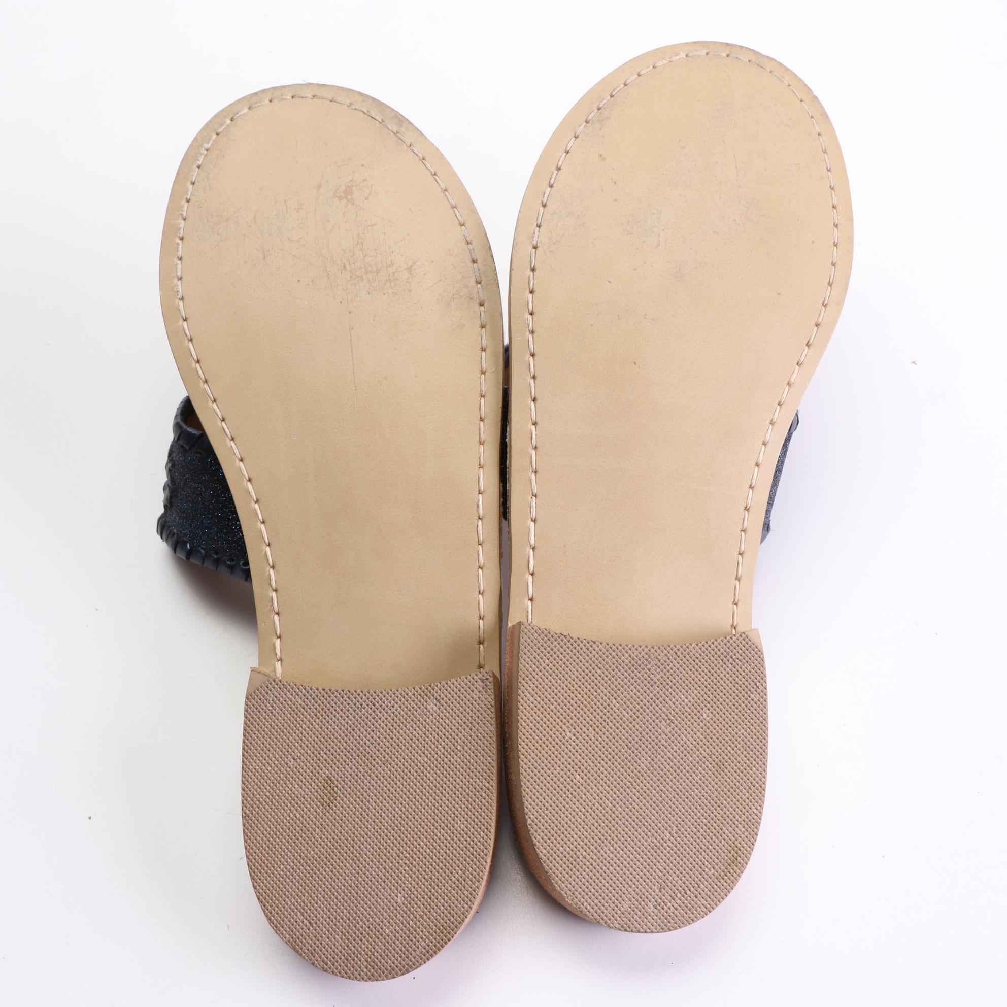 Jack Rogers Flat Sandal in Midnight Sparkle, Tory Burch Miller Patent Sandal