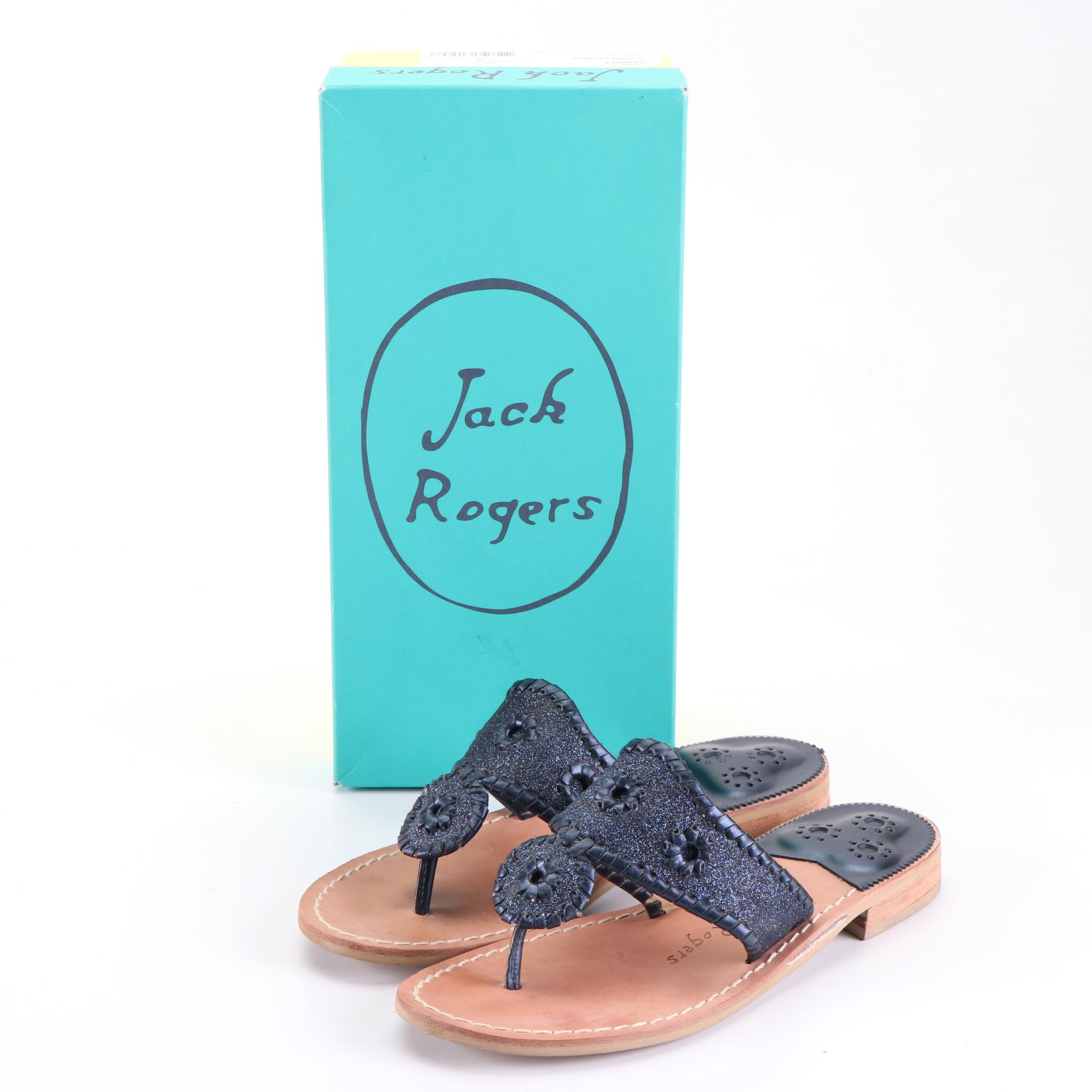 Jack Rogers Flat Sandal in Midnight Sparkle, Tory Burch Miller Patent Sandal