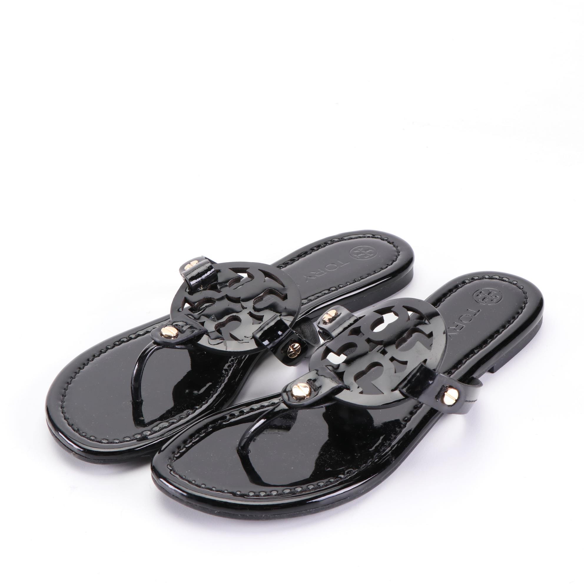 Jack Rogers Flat Sandal in Midnight Sparkle, Tory Burch Miller Patent Sandal