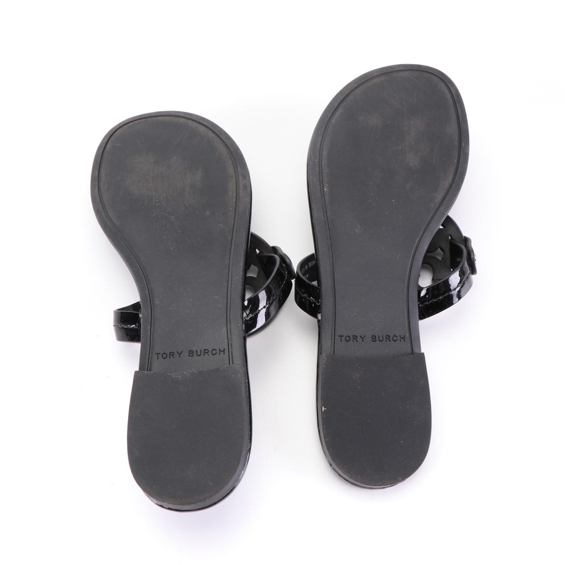 Jack Rogers Flat Sandal in Midnight Sparkle, Tory Burch Miller Patent Sandal