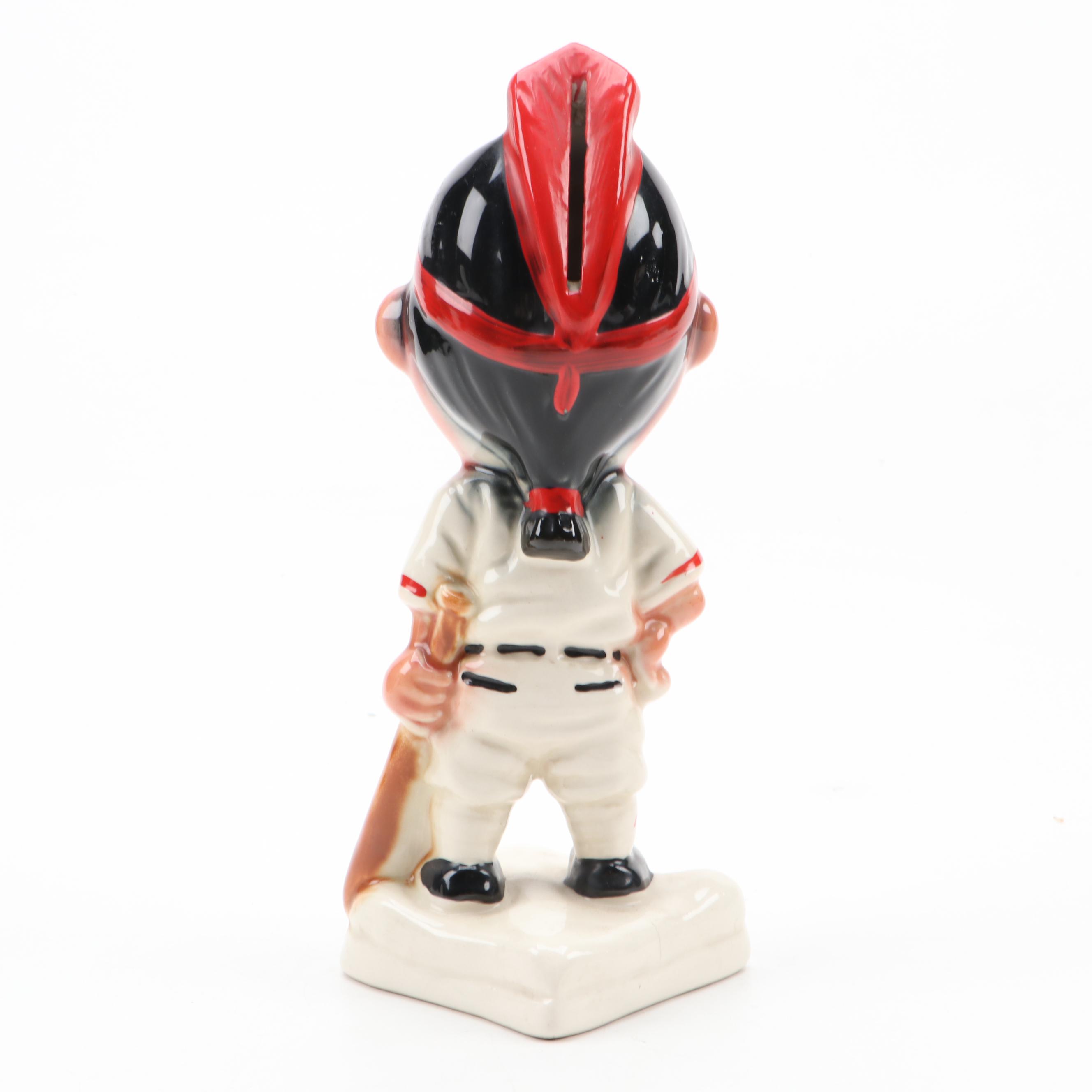 Stanford Pottery Ohio Cleveland Indians Gold Tooth Chief Wahoo Ceramic Coin Bank