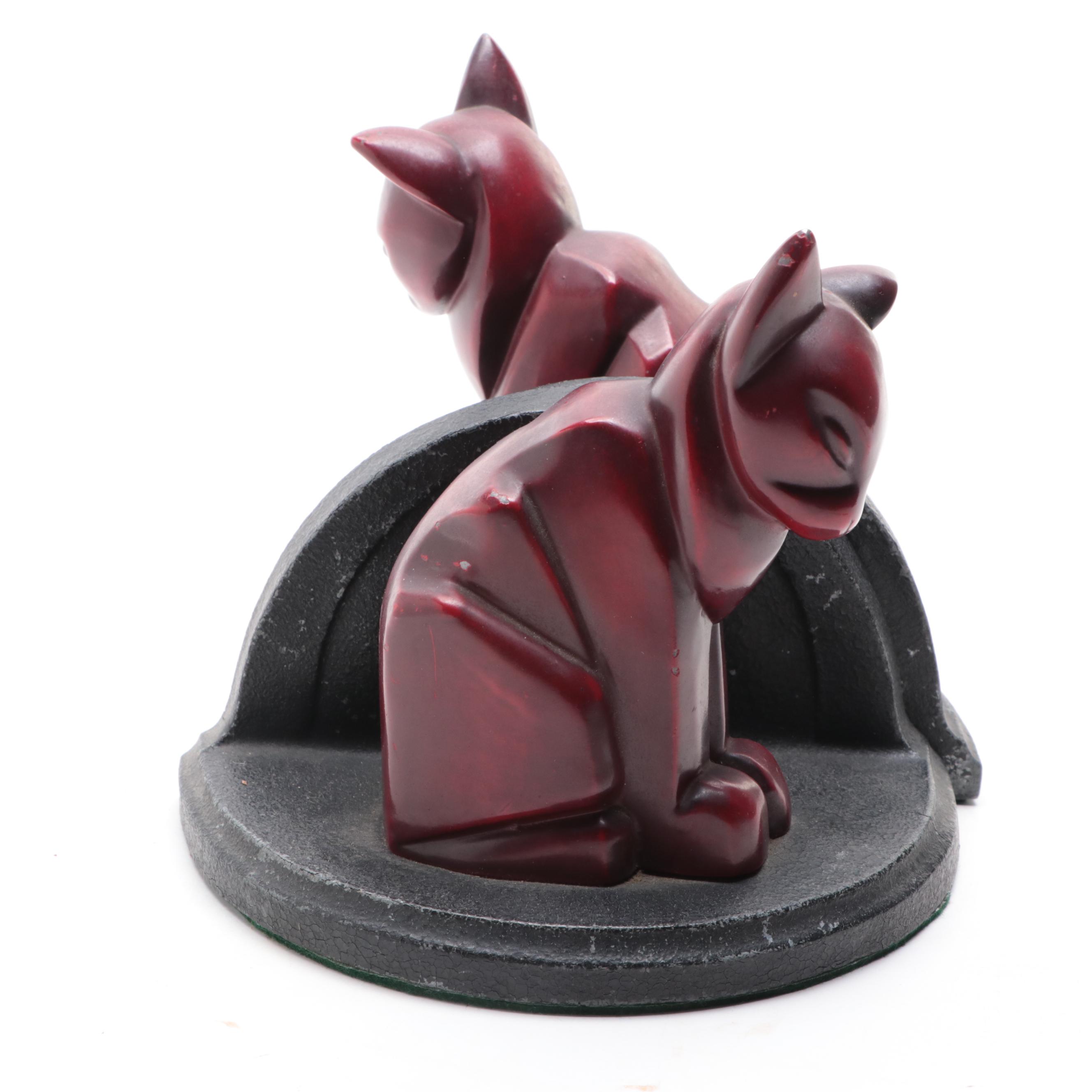 MCM Style Cast Metal Pair of Cat Bookends