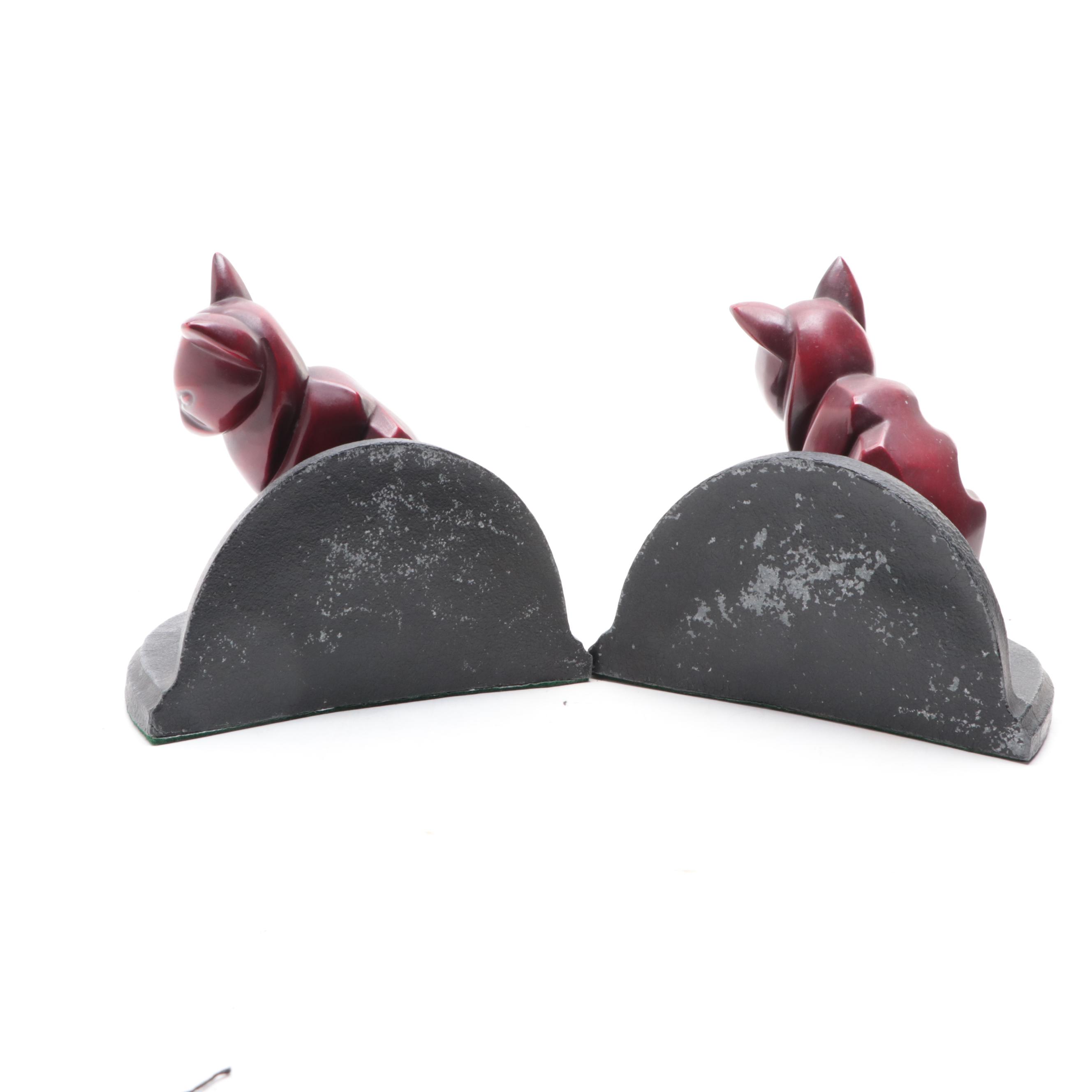 MCM Style Cast Metal Pair of Cat Bookends
