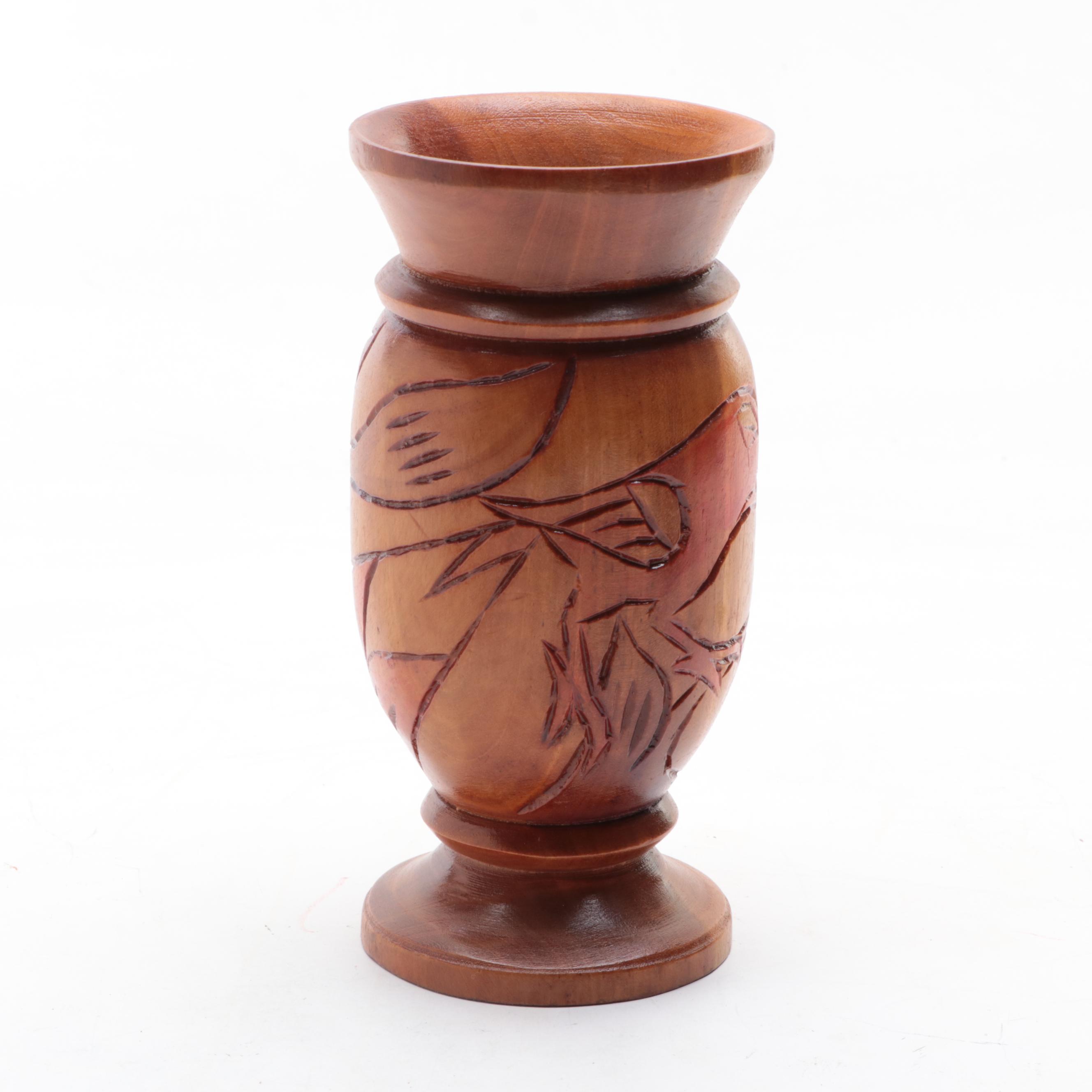 Carved Monkey Pod Wooden Turtle Box and Vase