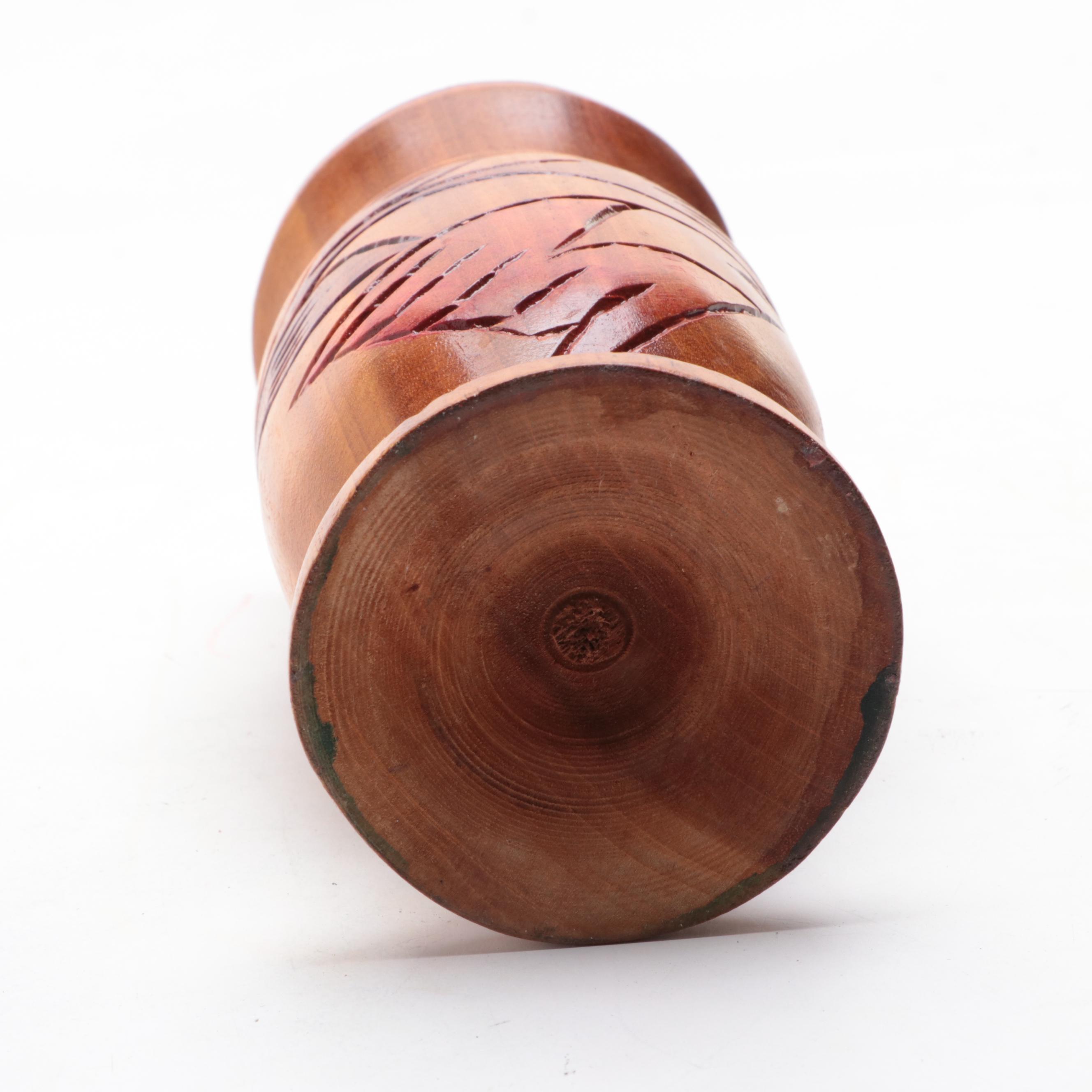 Carved Monkey Pod Wooden Turtle Box and Vase