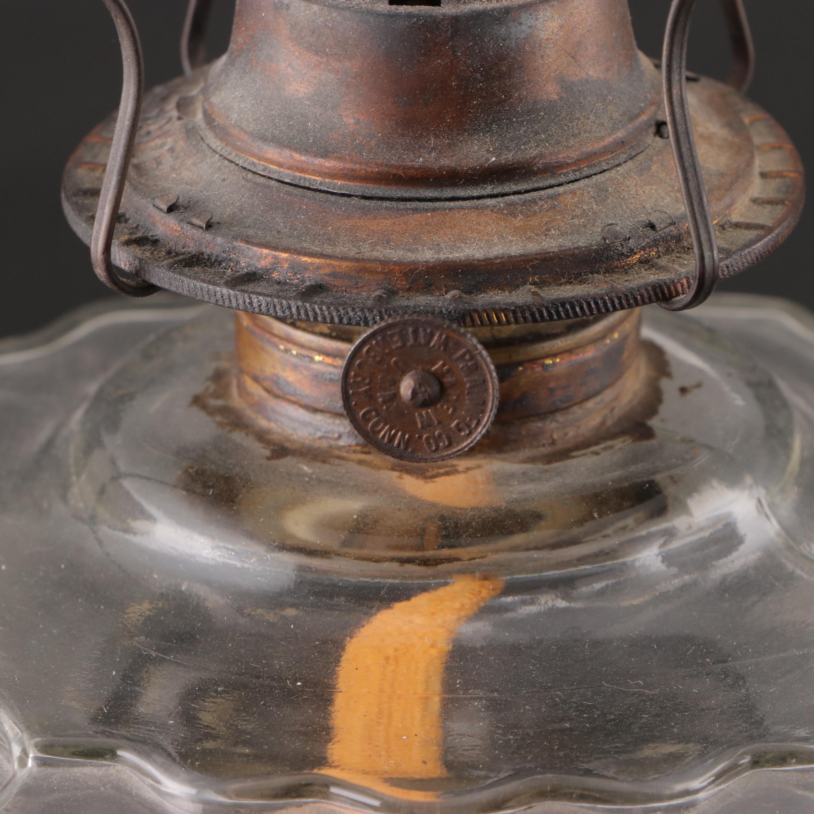 Plume & Atwood Pressed Glass Oil Lamp With Aladdin Oil Lamp, Adapted Mid-20th C