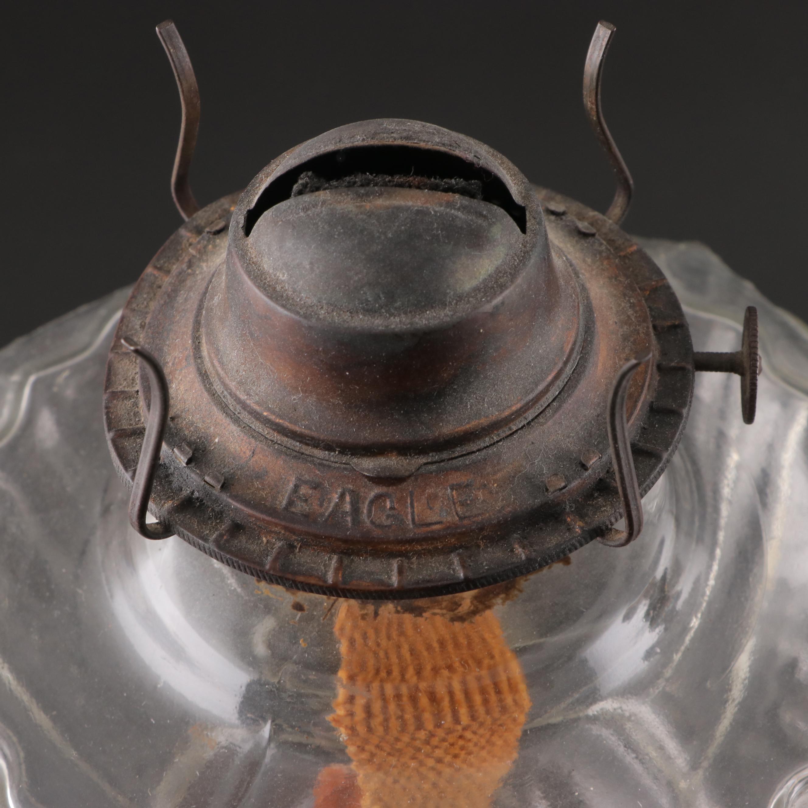 Plume & Atwood Pressed Glass Oil Lamp With Aladdin Oil Lamp, Adapted Mid-20th C