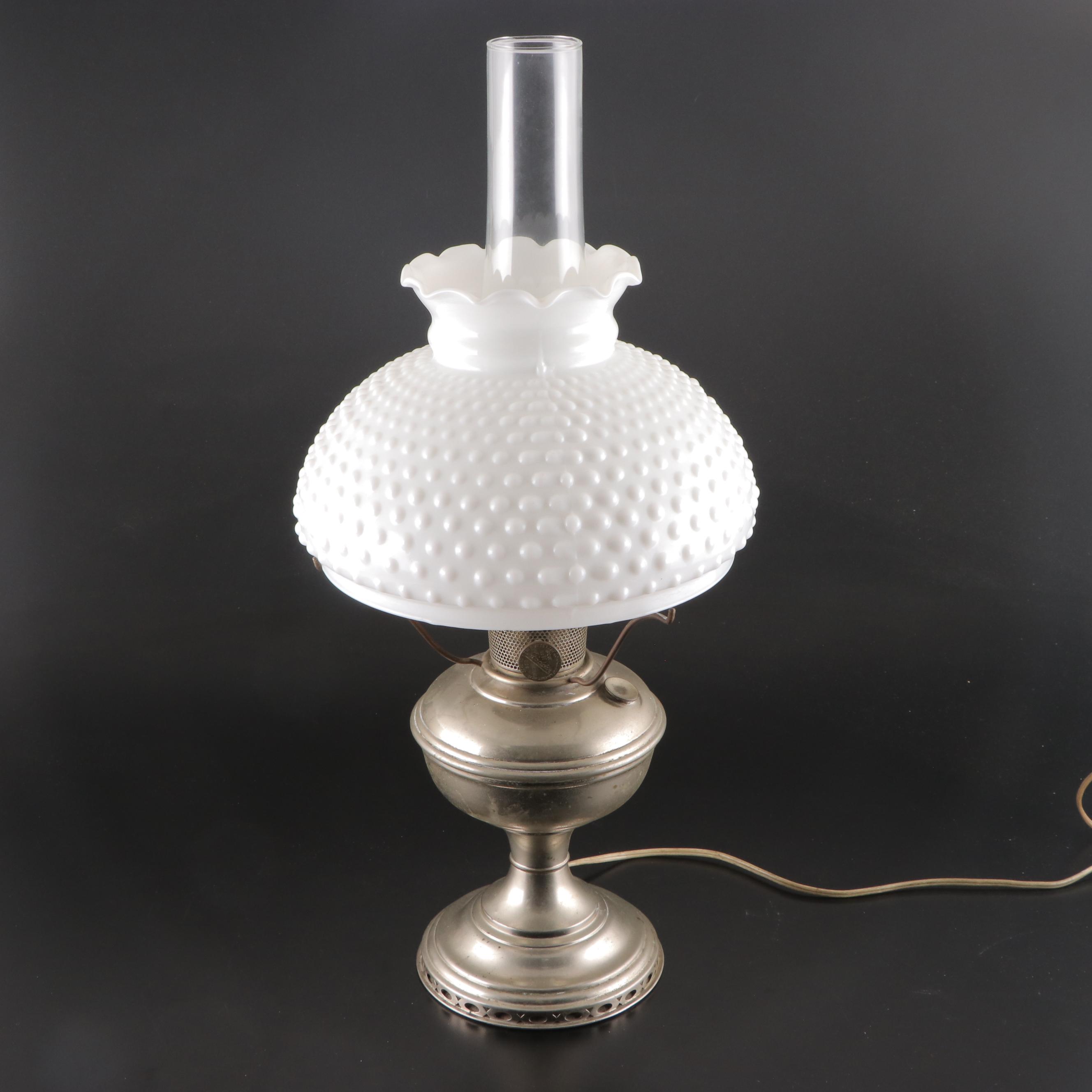 Plume & Atwood Pressed Glass Oil Lamp With Aladdin Oil Lamp, Adapted Mid-20th C