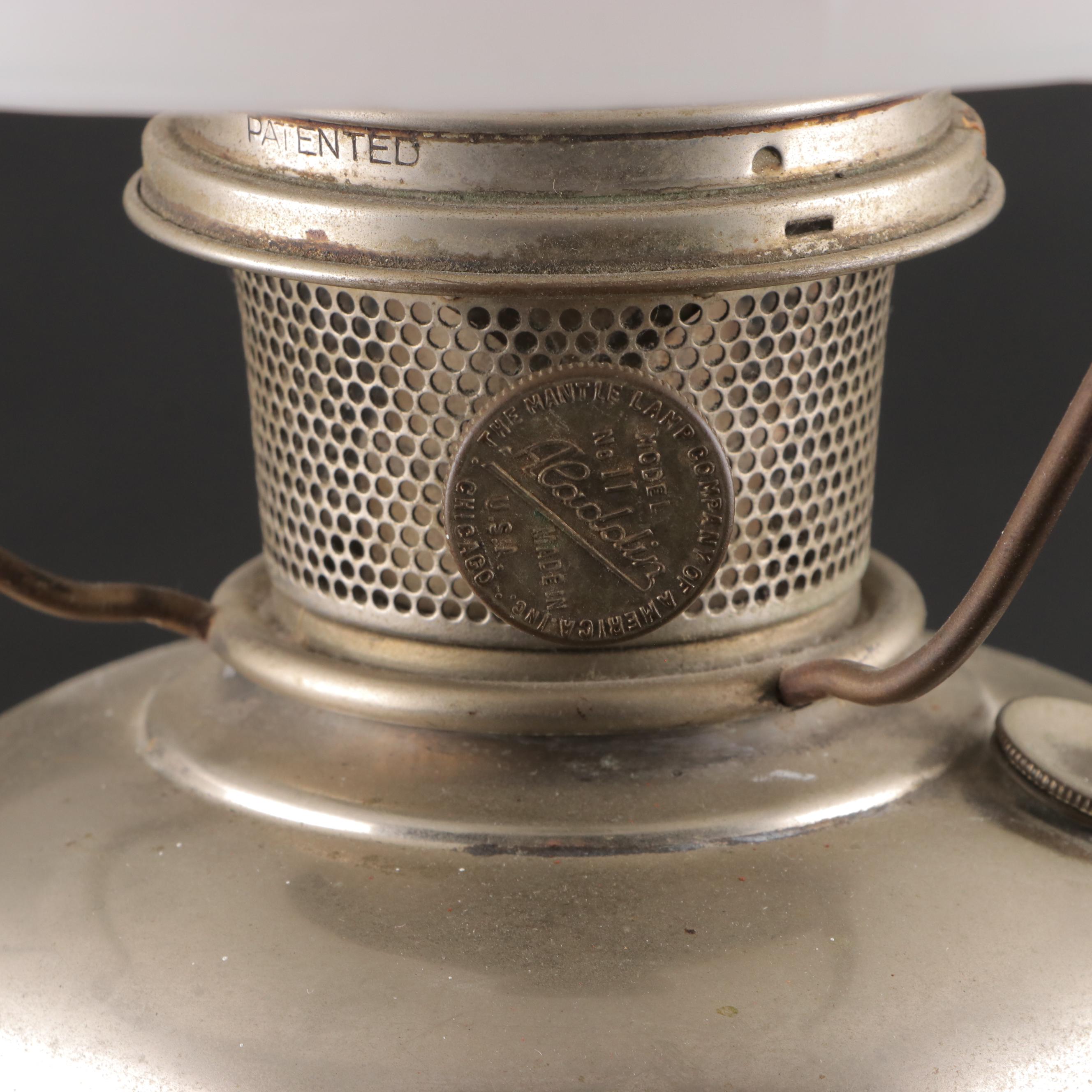 Plume & Atwood Pressed Glass Oil Lamp With Aladdin Oil Lamp, Adapted Mid-20th C