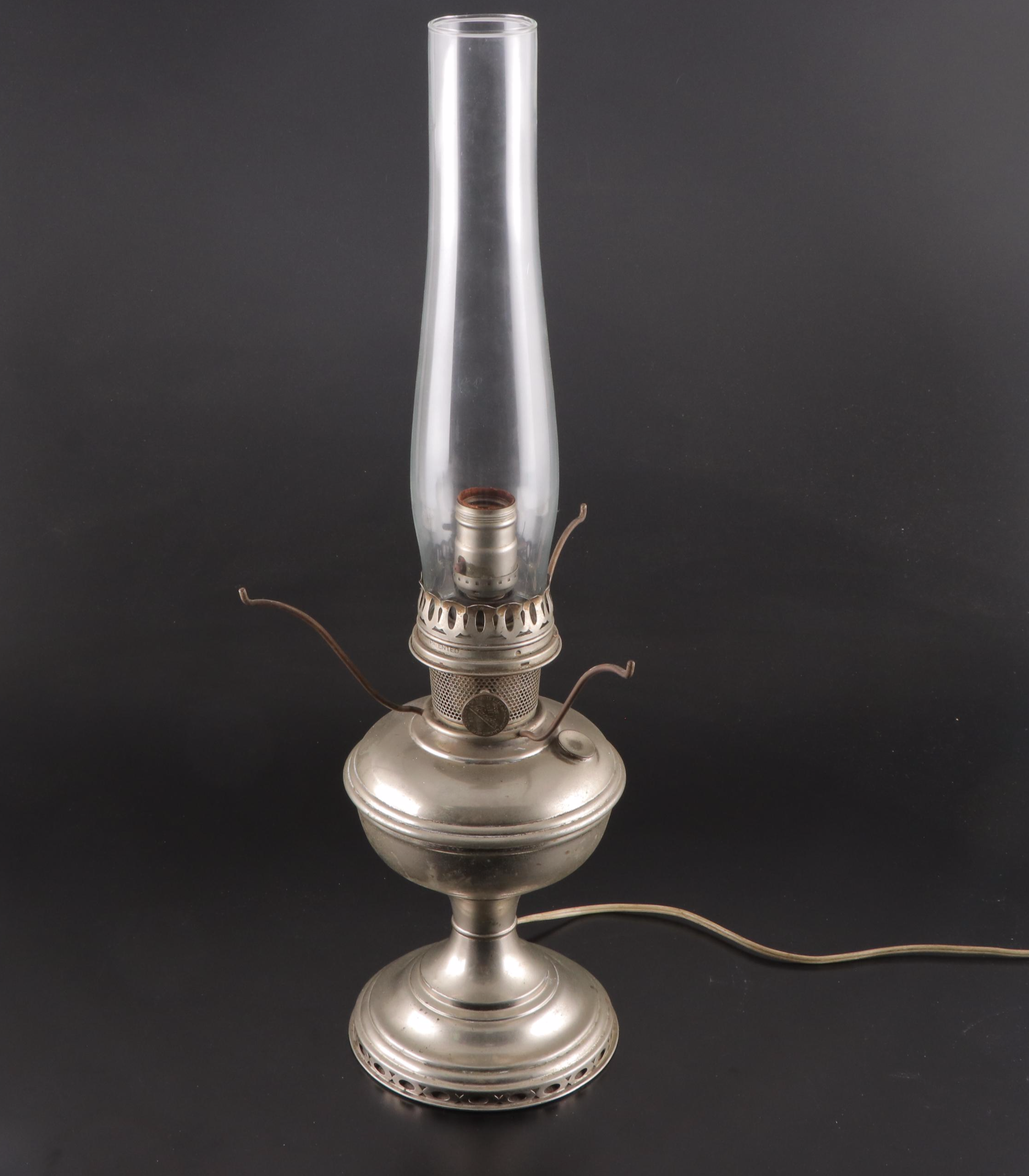 Plume & Atwood Pressed Glass Oil Lamp With Aladdin Oil Lamp, Adapted Mid-20th C