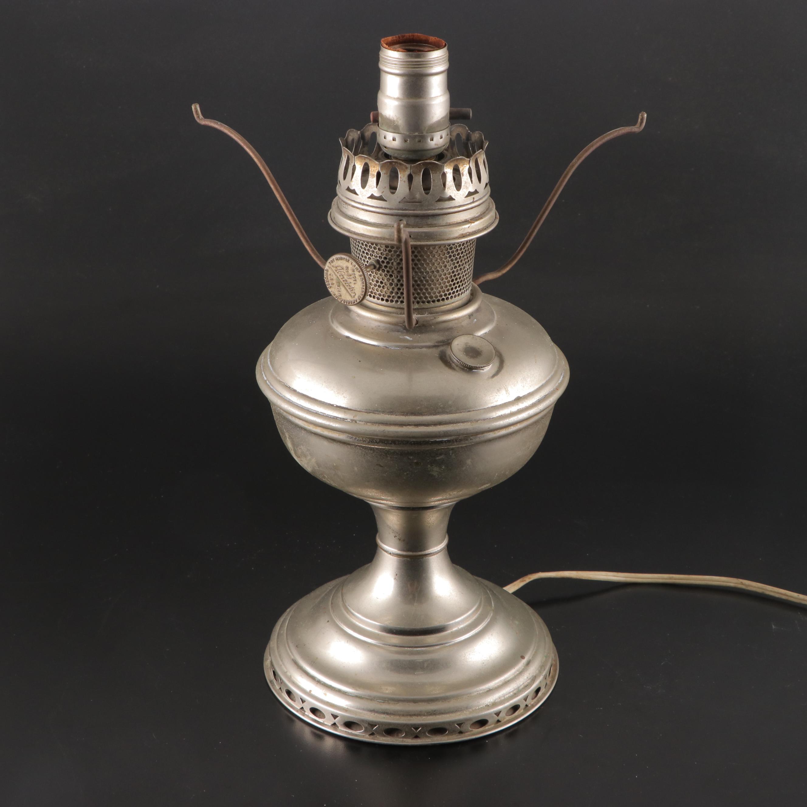 Plume & Atwood Pressed Glass Oil Lamp With Aladdin Oil Lamp, Adapted Mid-20th C