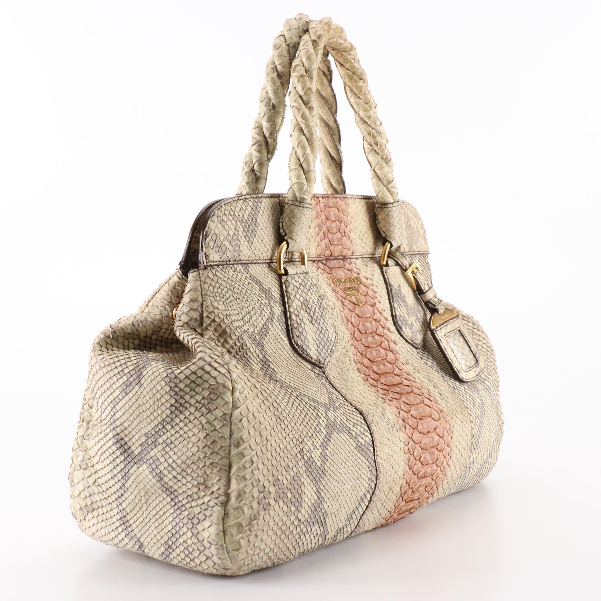 Prada Frame Top Tote Bag in Python Skin with Braided Handles