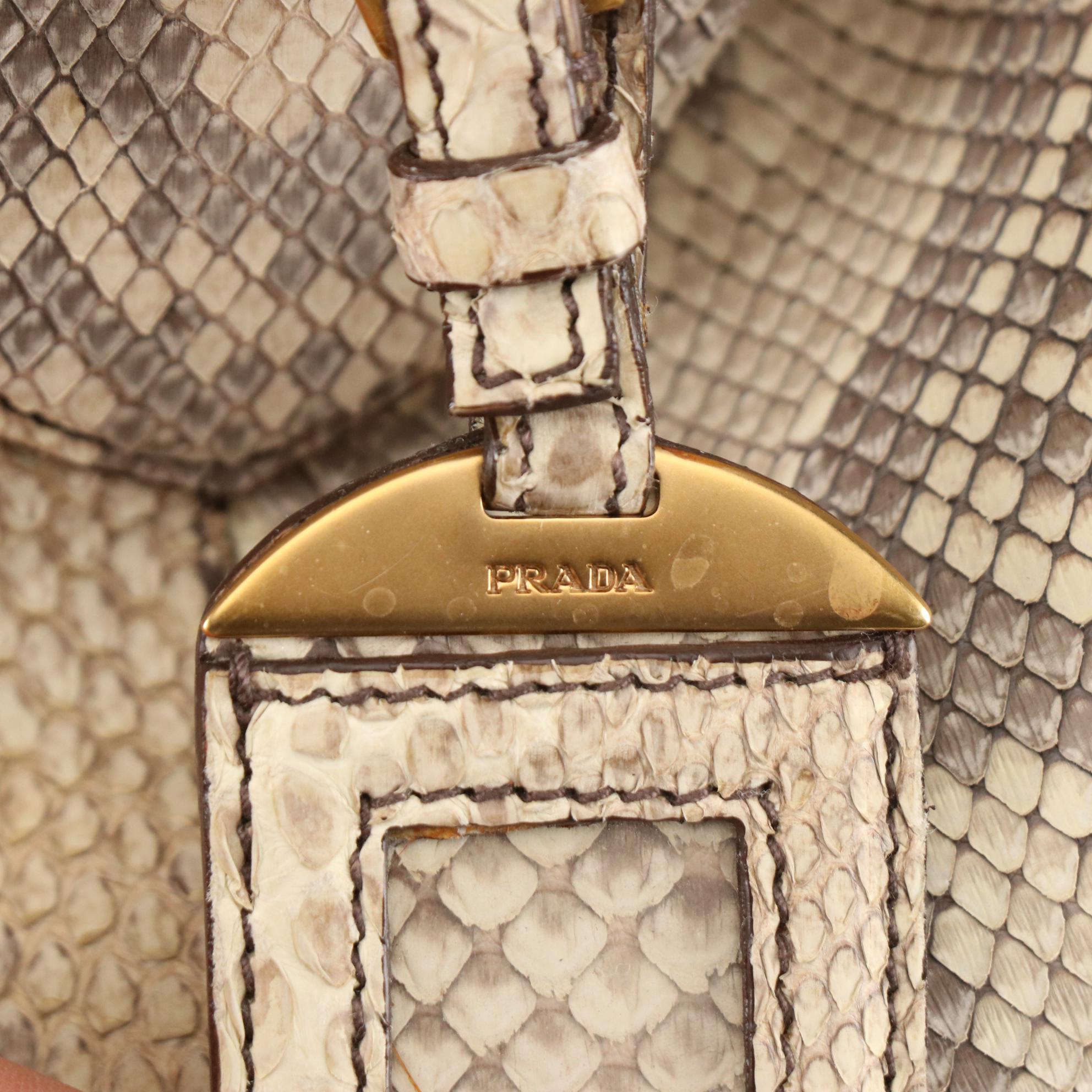 Prada Frame Top Tote Bag in Python Skin with Braided Handles