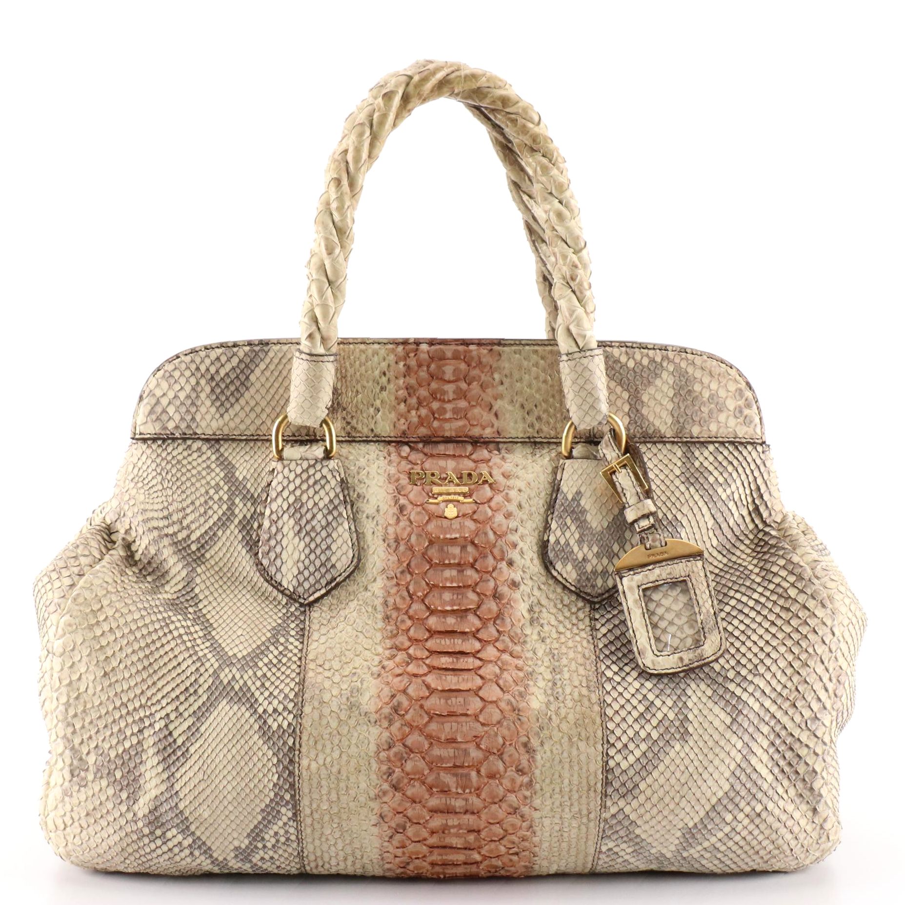 Prada Frame Top Tote Bag in Python Skin with Braided Handles