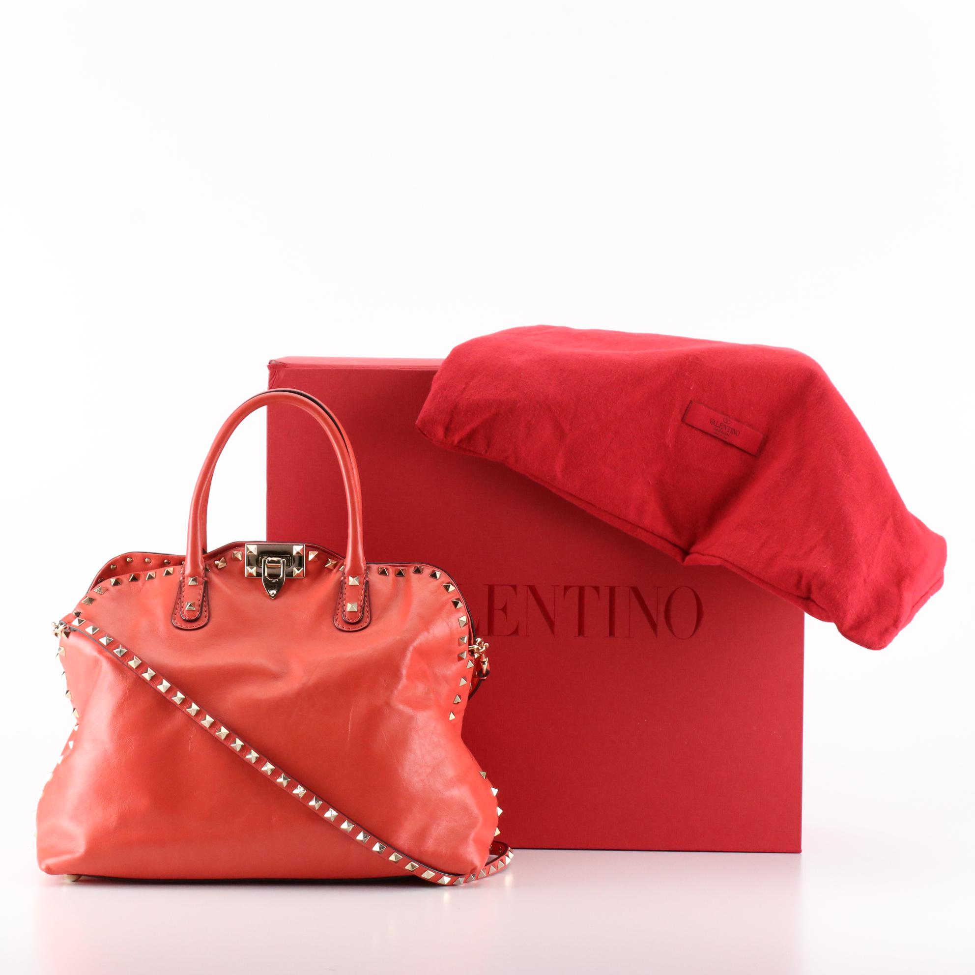 Valentino Garavani Rockstud Convertible Dome Tote in Leather with Box