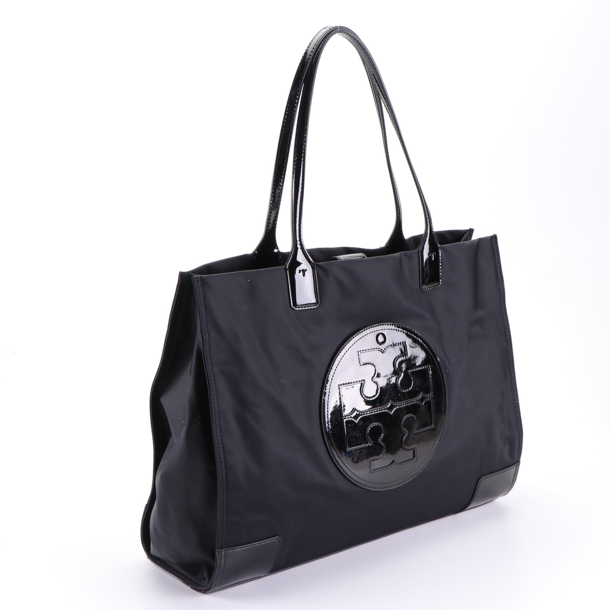 Tory Burch Ella Logo Tote in Nylon and Patent Leather