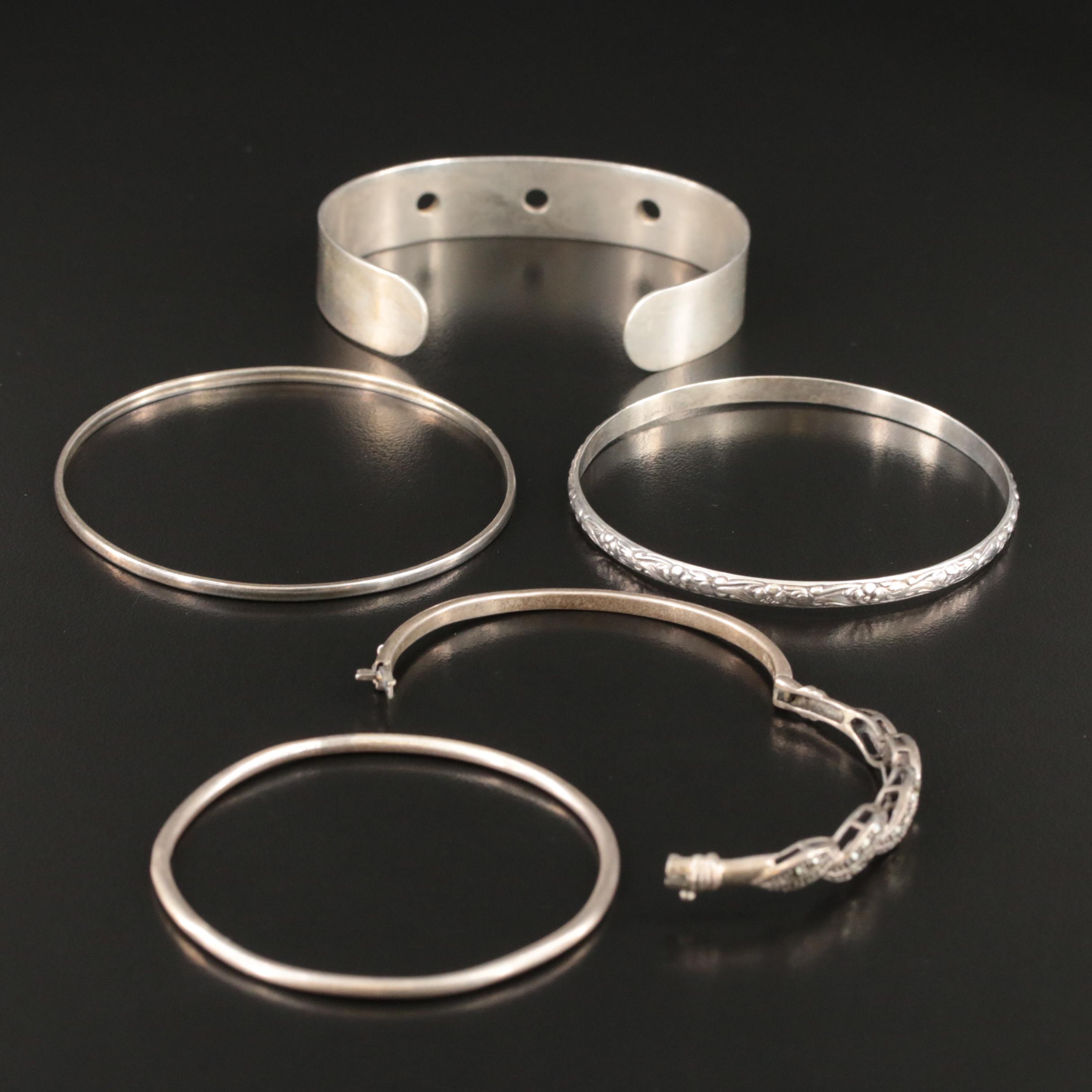 Sterling Bracelet Collection Including Mexican Sterling and Marcasite