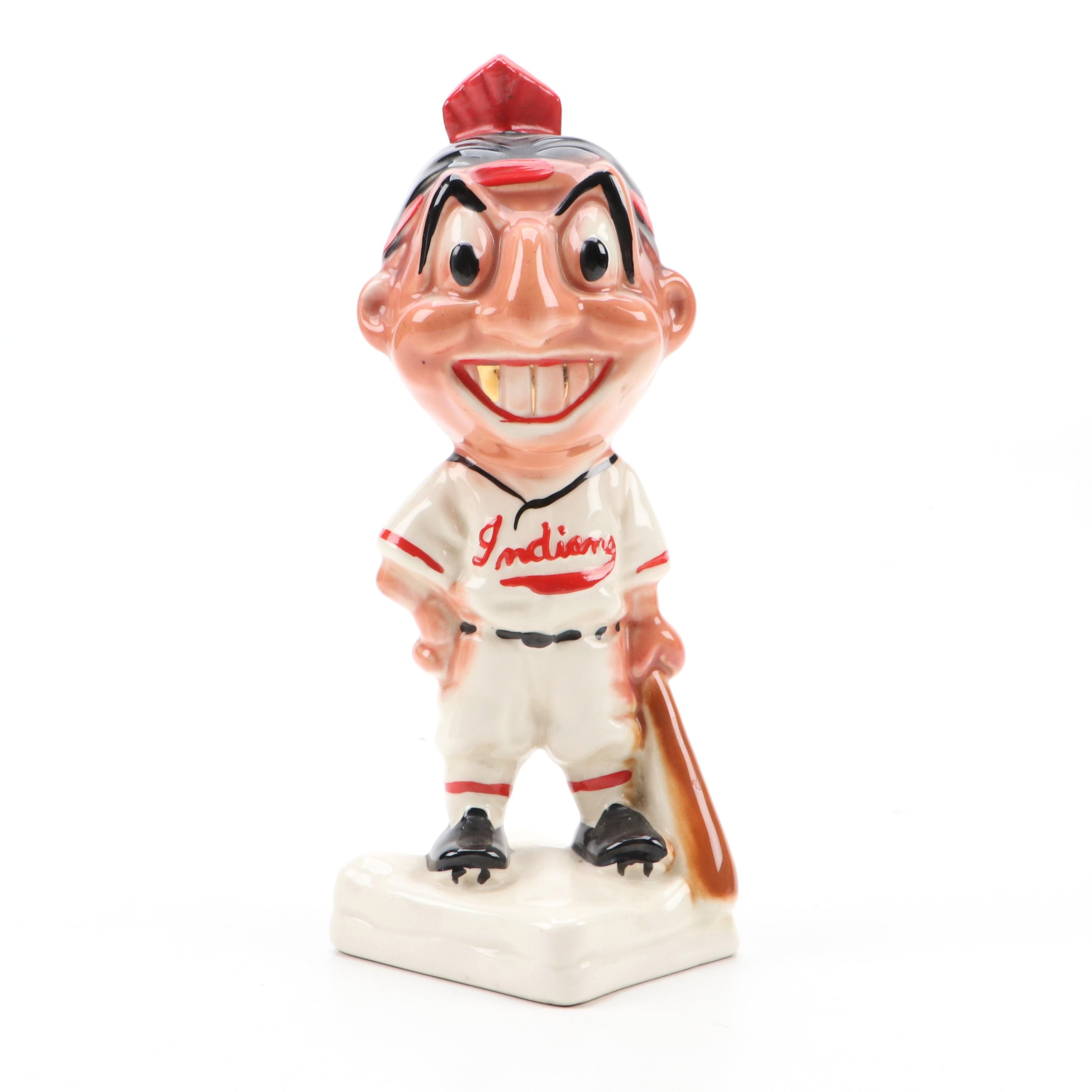 Stanford Pottery Ohio Cleveland Indians Gold Tooth Chief Wahoo Ceramic Coin Bank