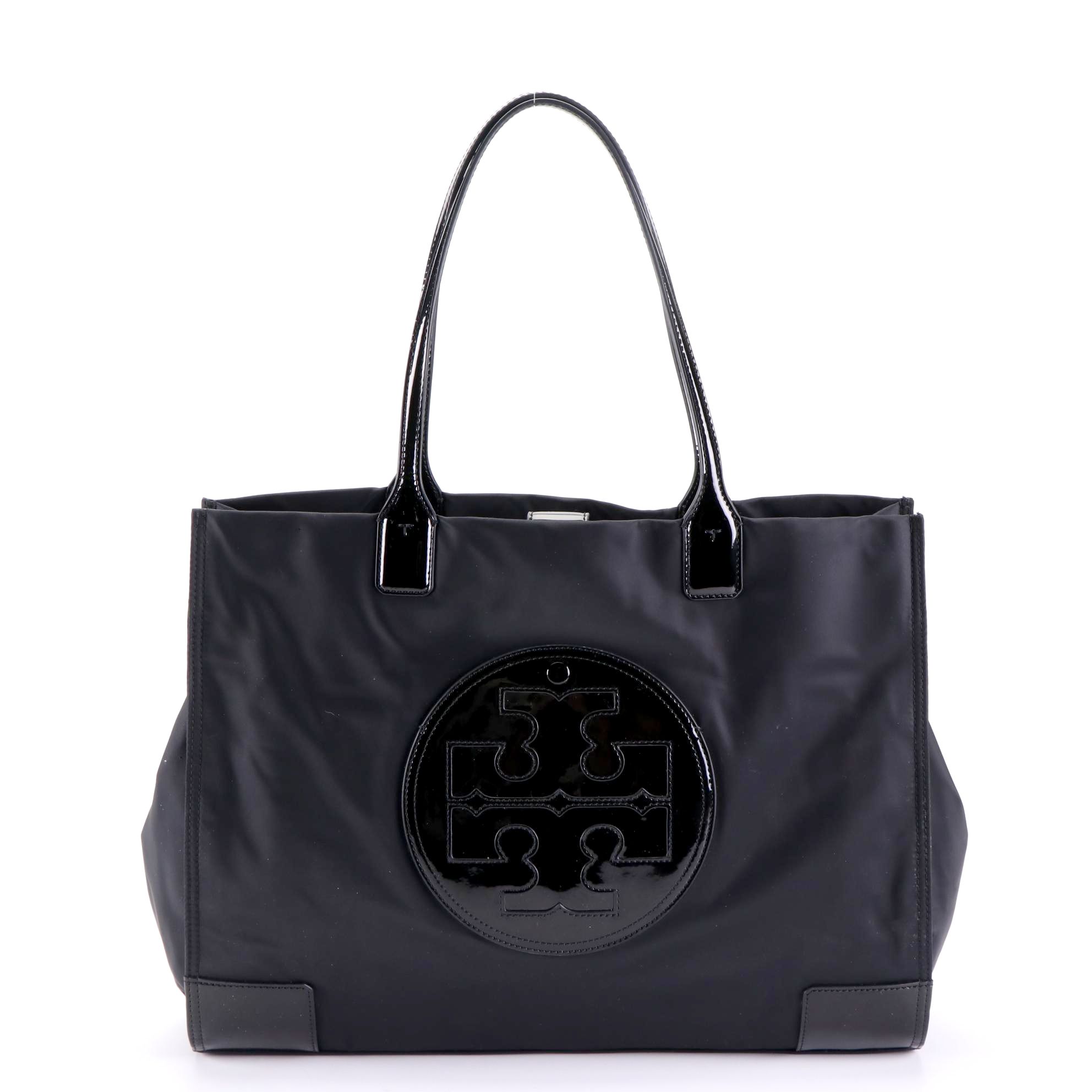 Tory Burch Ella Logo Tote in Nylon and Patent Leather