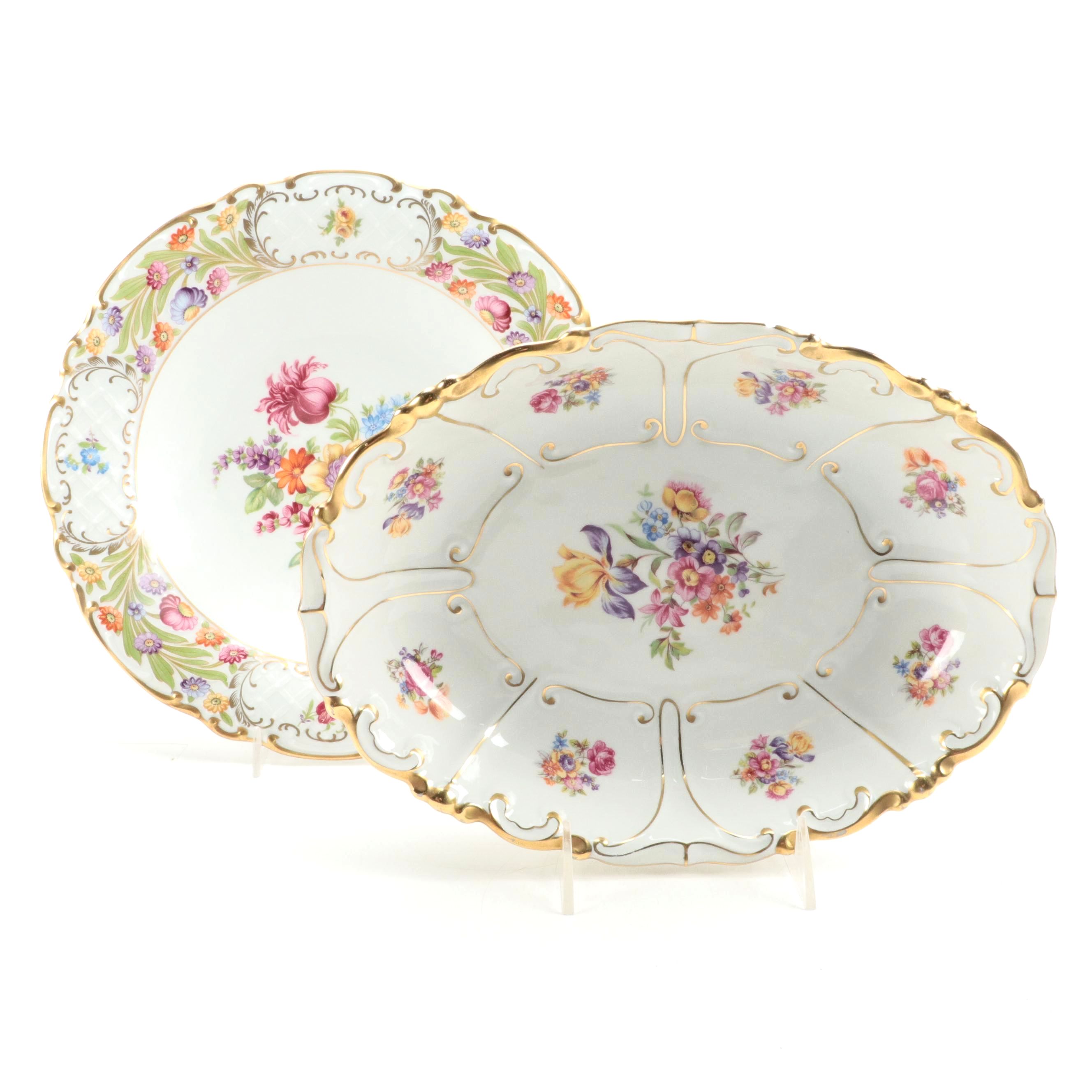Schumann "Empress Dresden Flowers" and Jlmenau  Porcelain Serving Bowls