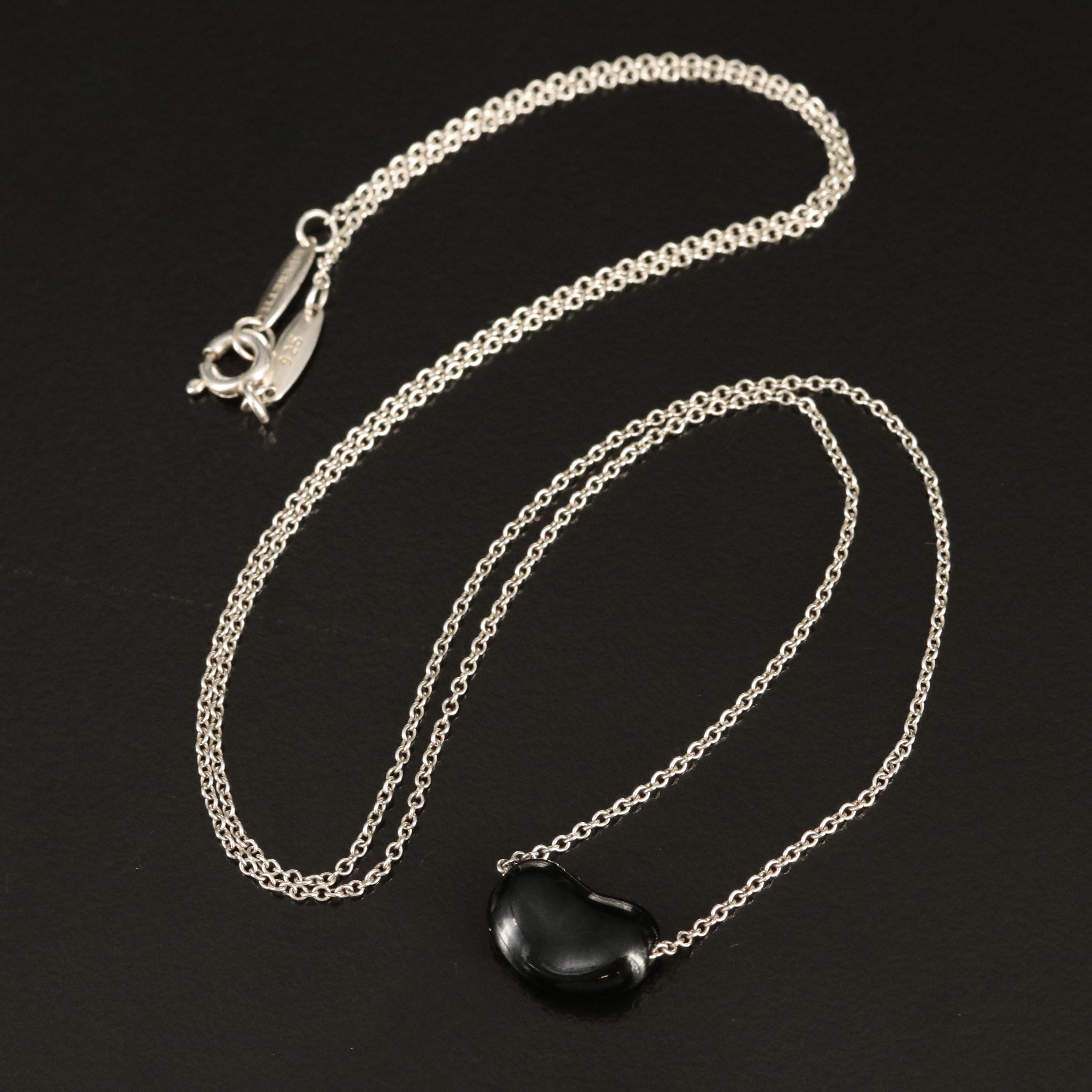 Elsa Peretti for Tiffany & Co. "Bean" Sterling Black Onyx Necklace