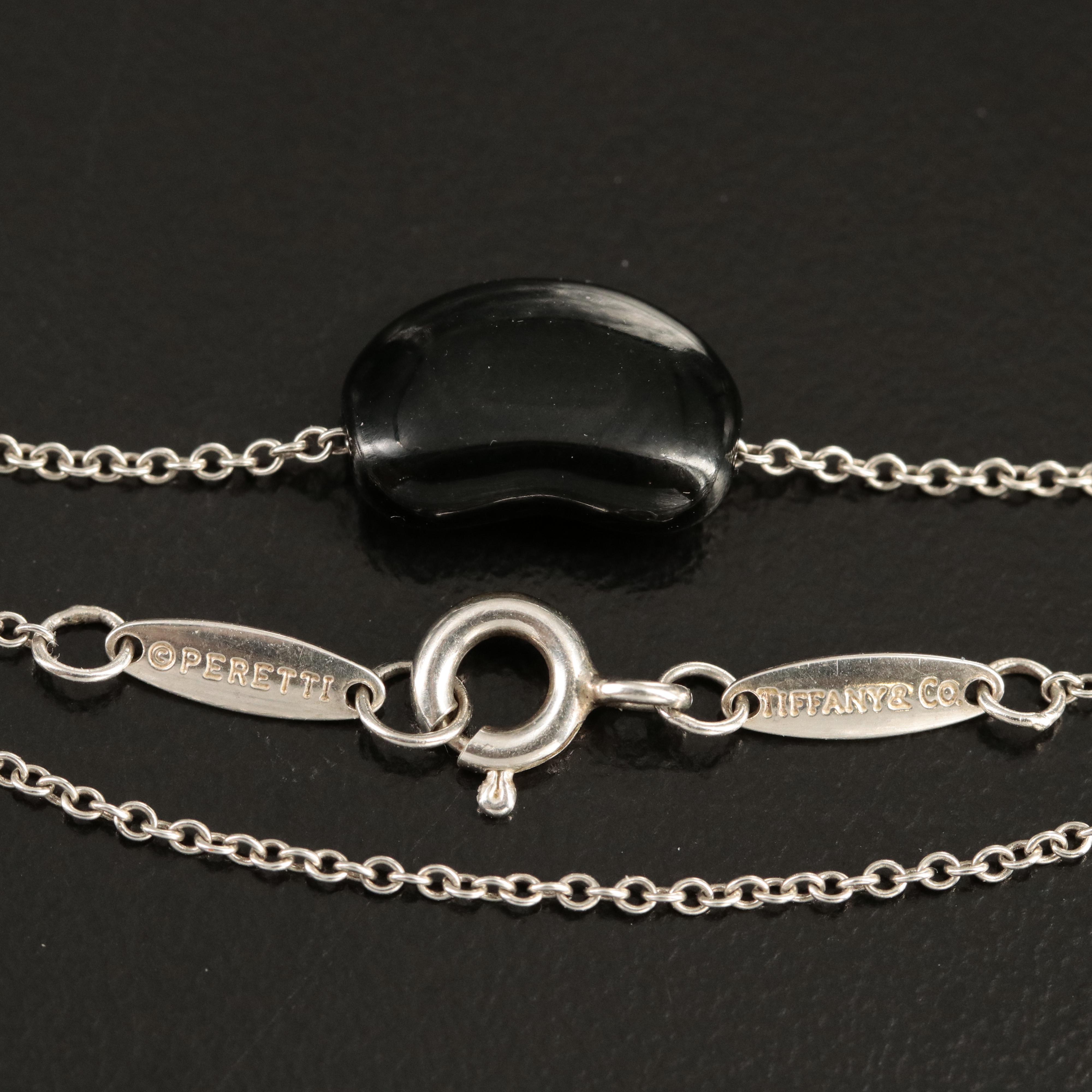 Elsa Peretti for Tiffany & Co. "Bean" Sterling Black Onyx Necklace