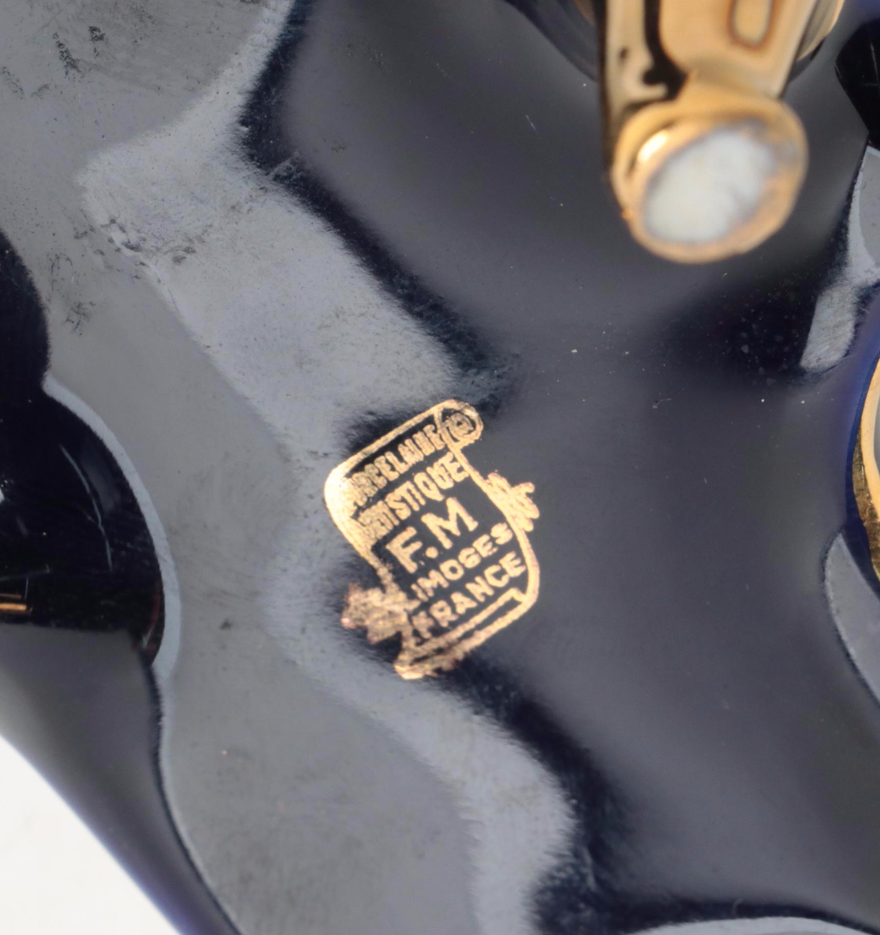 Fontanille and Marraud Limoges Gilt Cobalt Porcelain Grand Piano Trinket Box