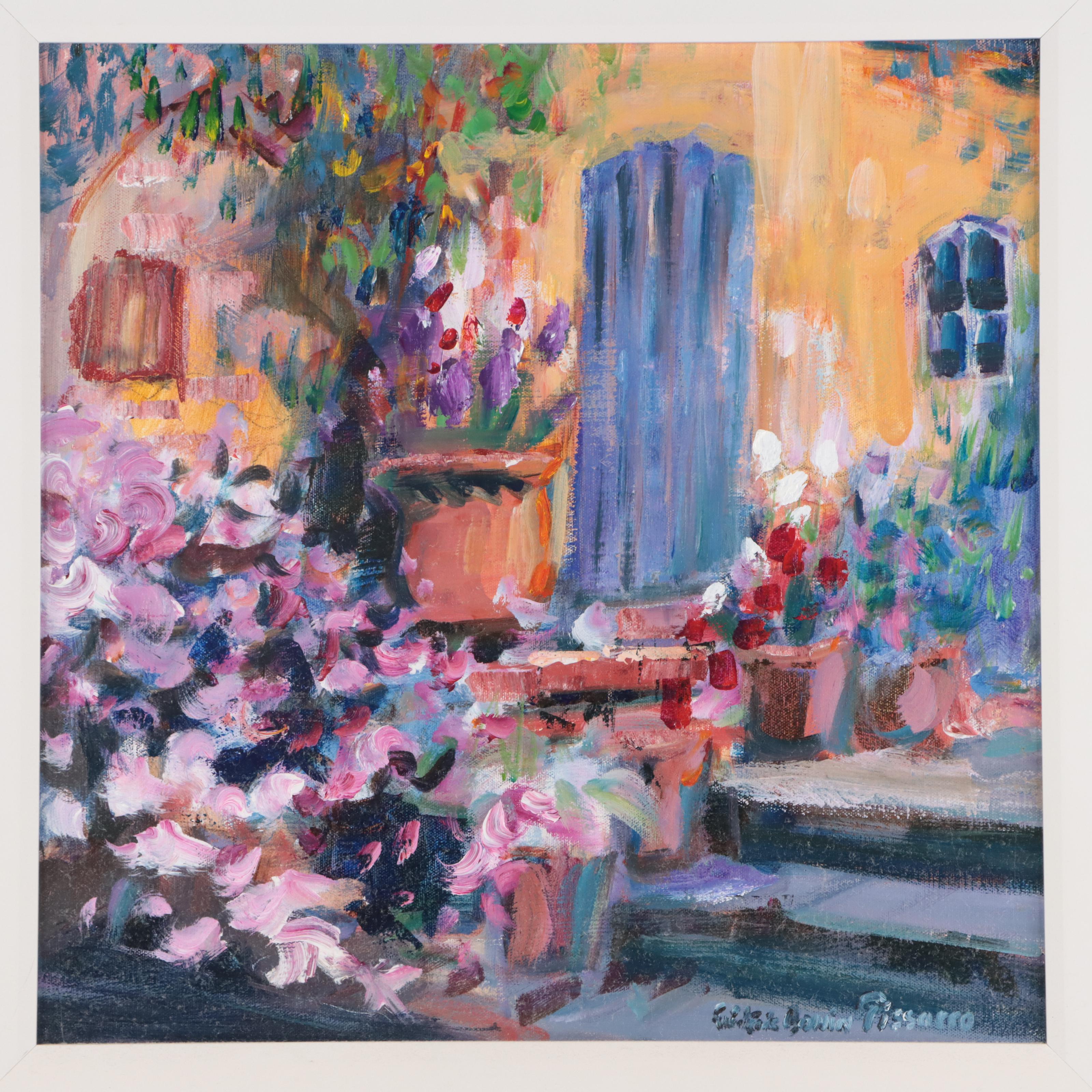 Frédéric Bonin Pissarro Oil Painting of Garden, Late 20th Century