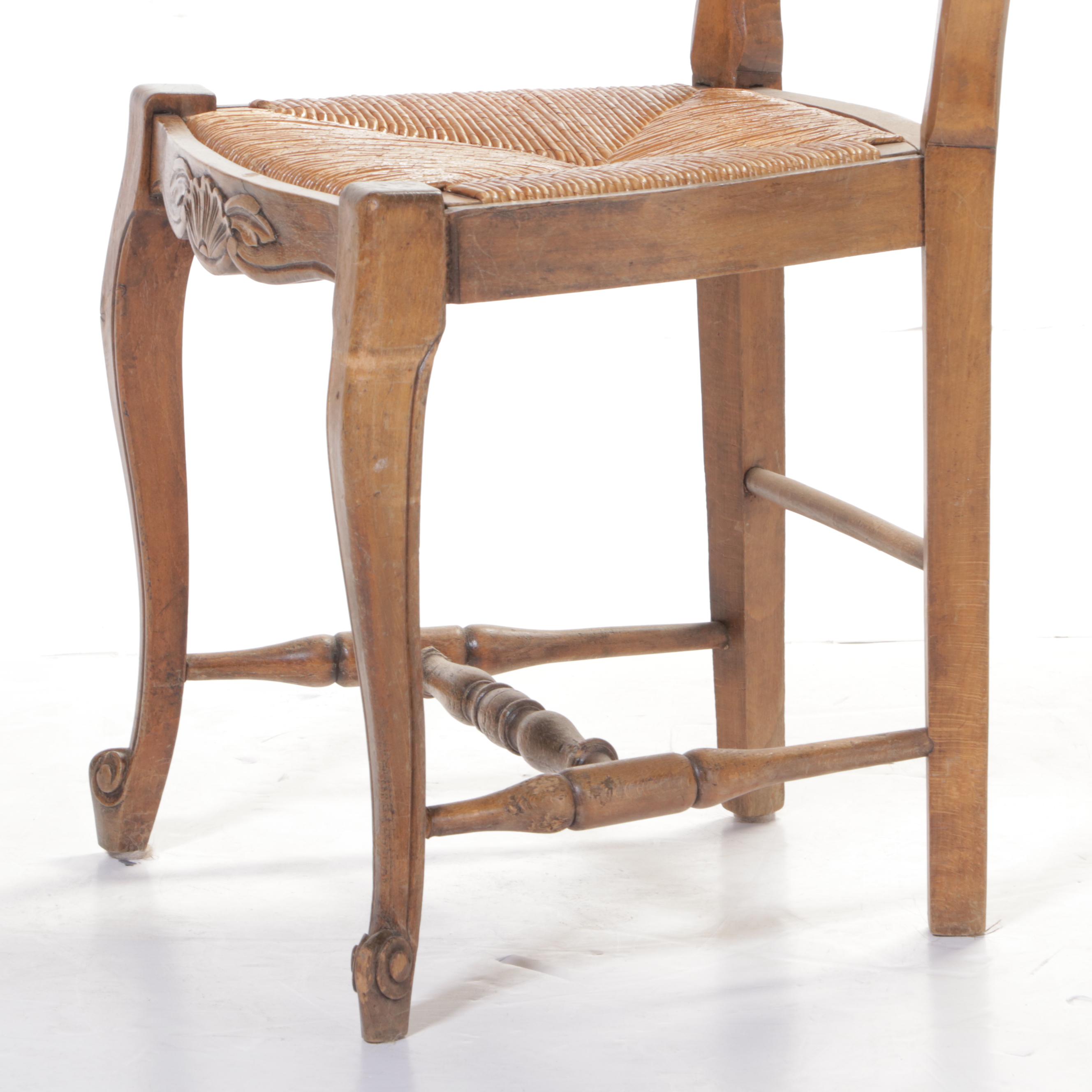 French Provincial Maple Rush-Seat Ladderback Dining Chair, Early 20th Century