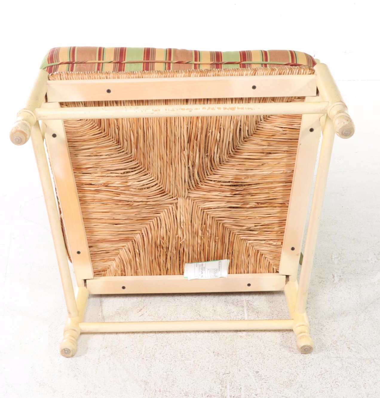 Harden Furniture French Provincial Style Painted Wood and Rush Seat Armchair