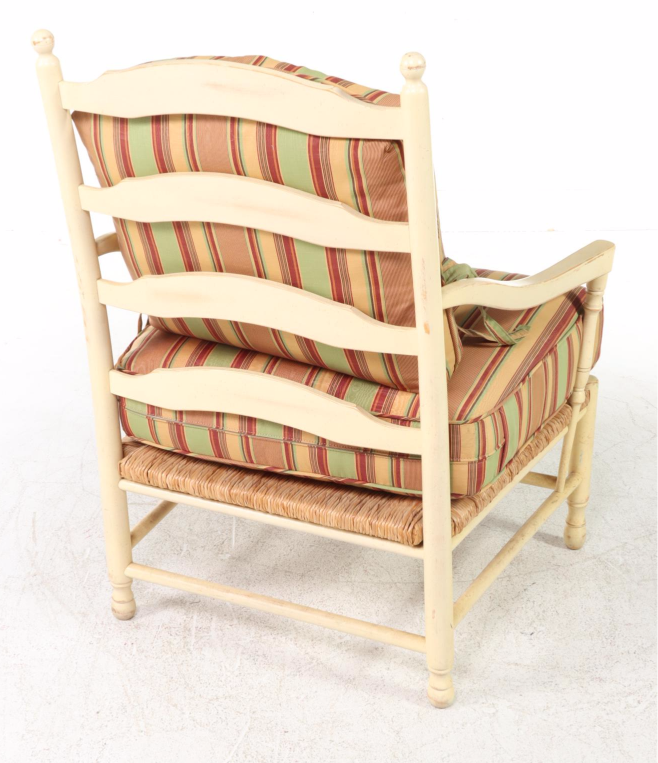 Harden Furniture French Provincial Style Painted Wood and Rush Seat Armchair